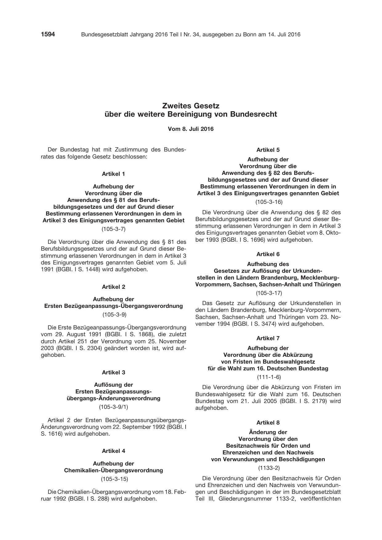BGBl. 2016, Seite 1594 — Originalseite als Abbildung