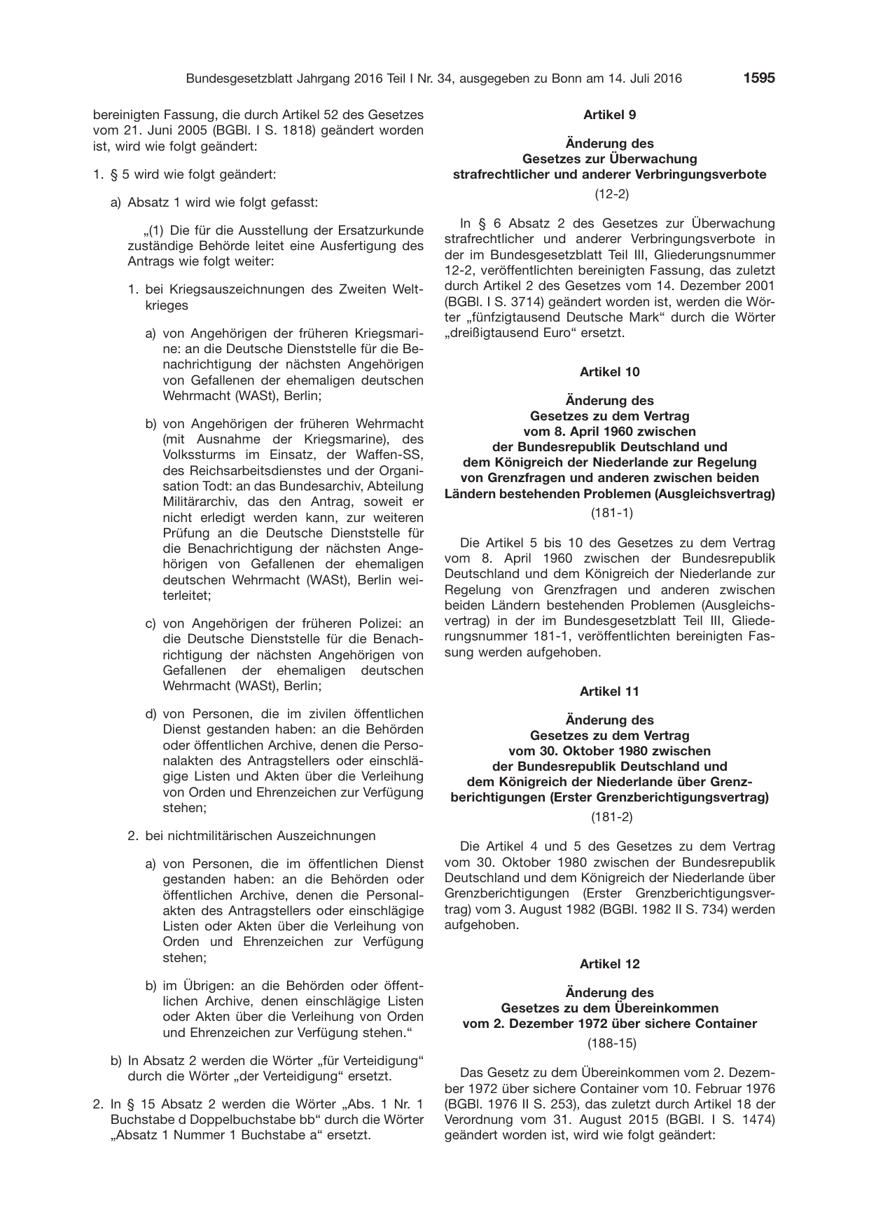 BGBl. 2016, Seite 1595 — Originalseite als Abbildung