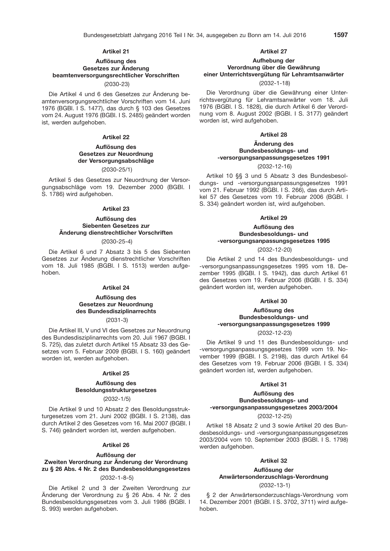 BGBl. 2016, Seite 1597 — Originalseite als Abbildung