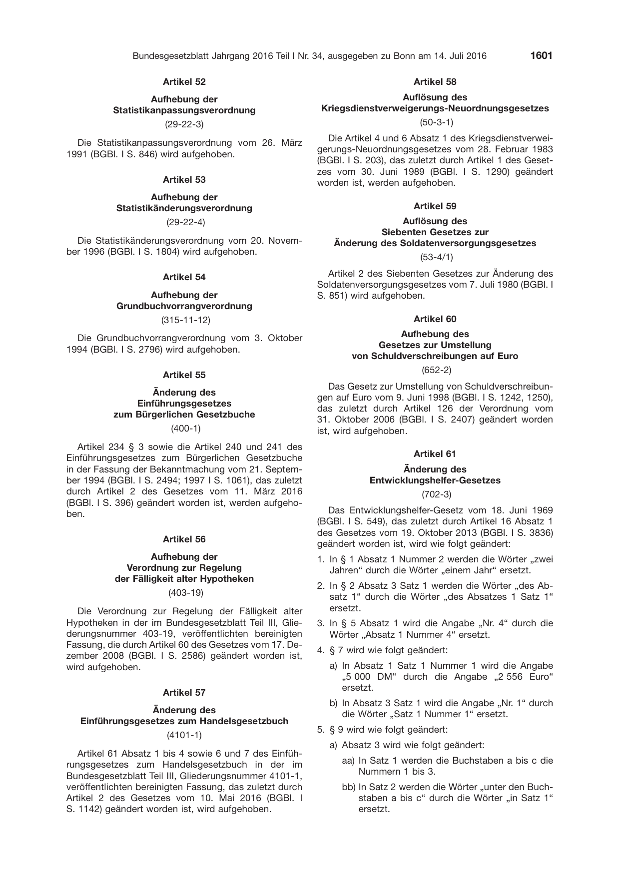 BGBl. 2016, Seite 1601 — Originalseite als Abbildung