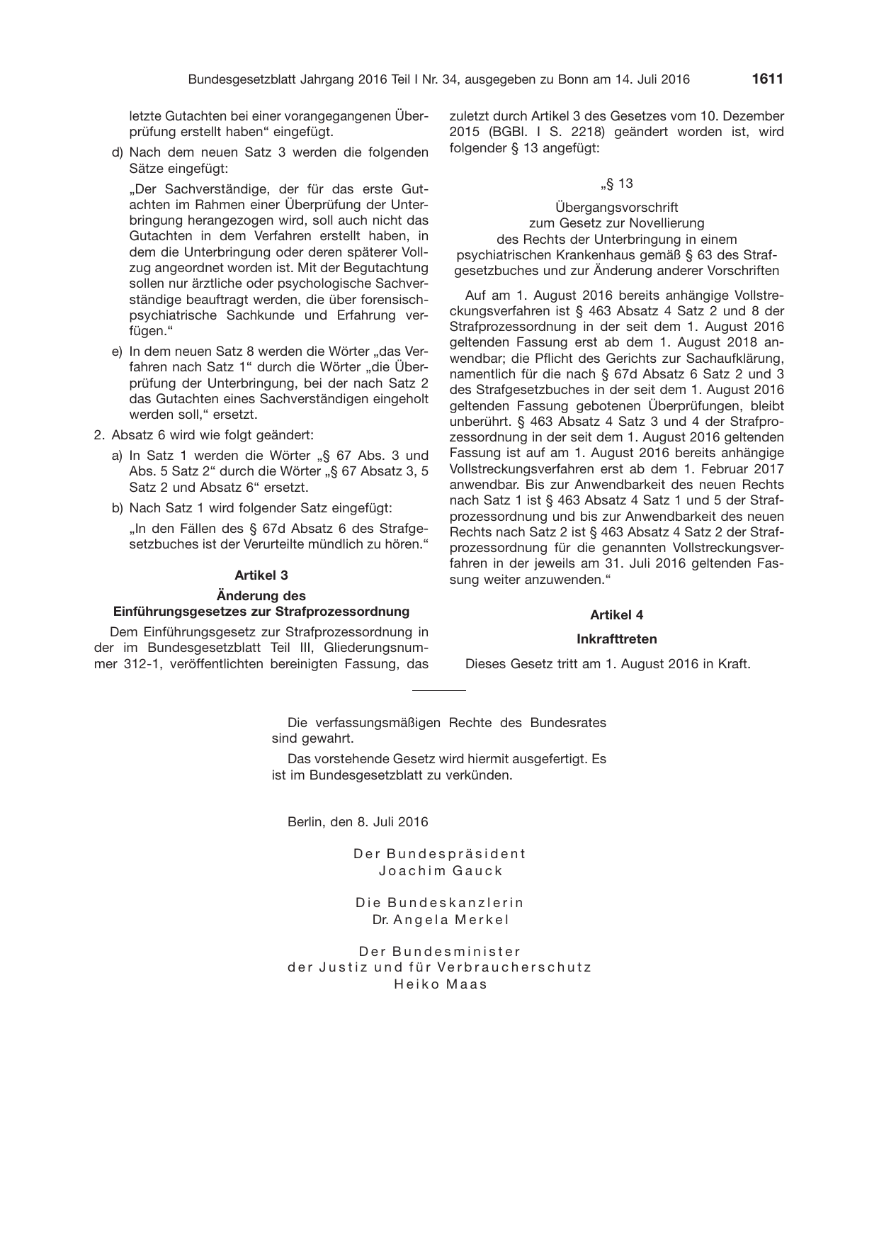 BGBl. 2016, Seite 1611 — Originalseite als Abbildung