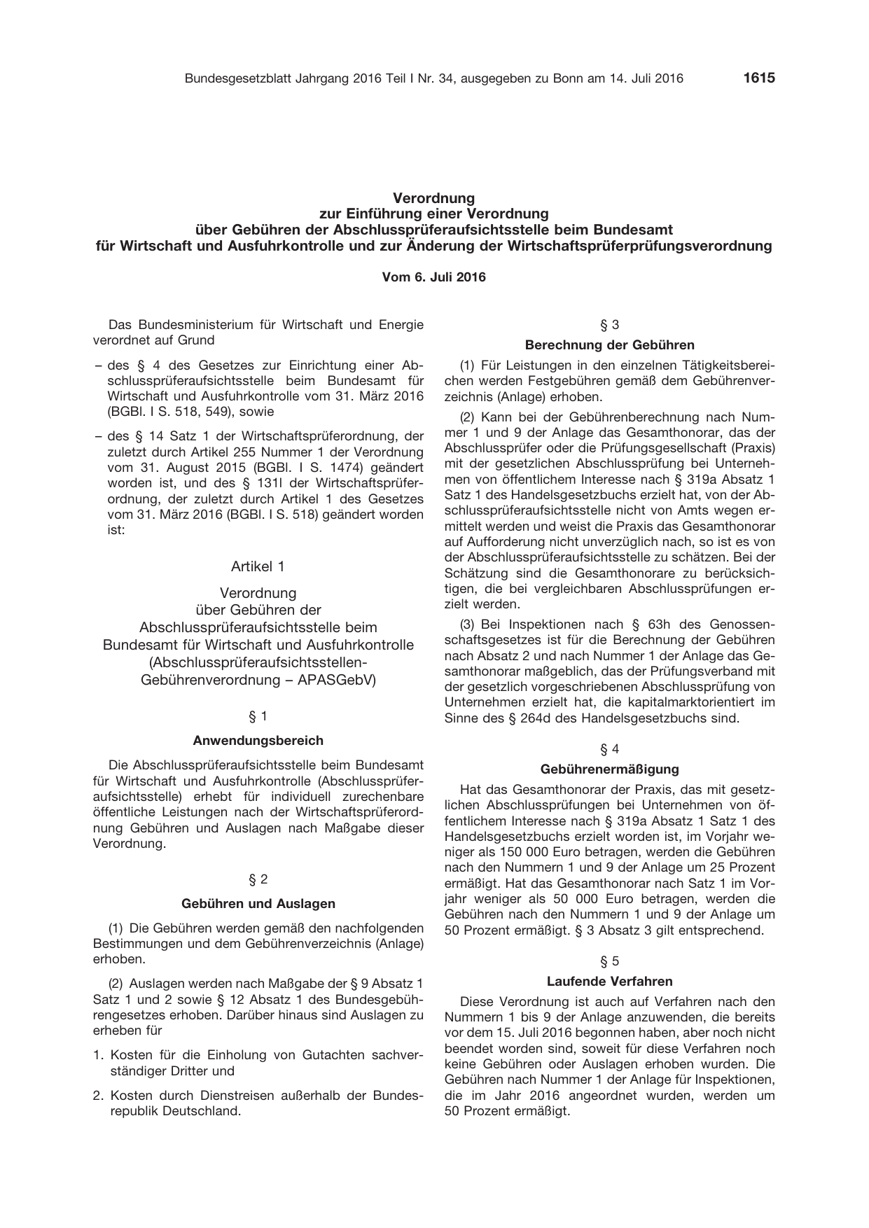 BGBl. 2016, Seite 1615 — Originalseite als Abbildung