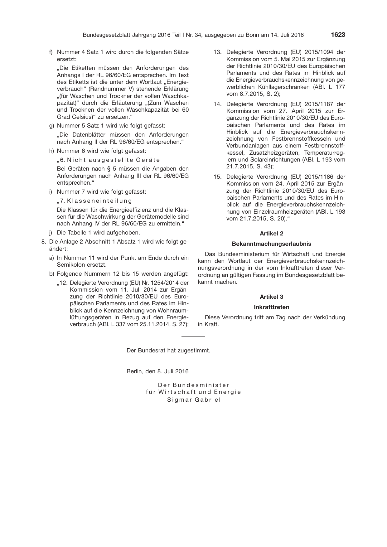 BGBl. 2016, Seite 1623 — Originalseite als Abbildung