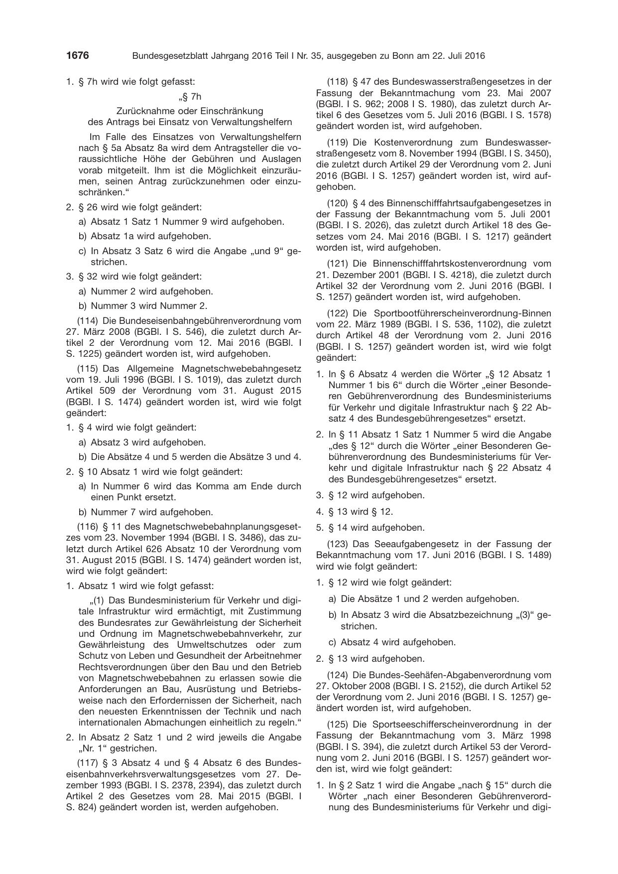 BGBl. 2016, Seite 1676 — Originalseite als Abbildung