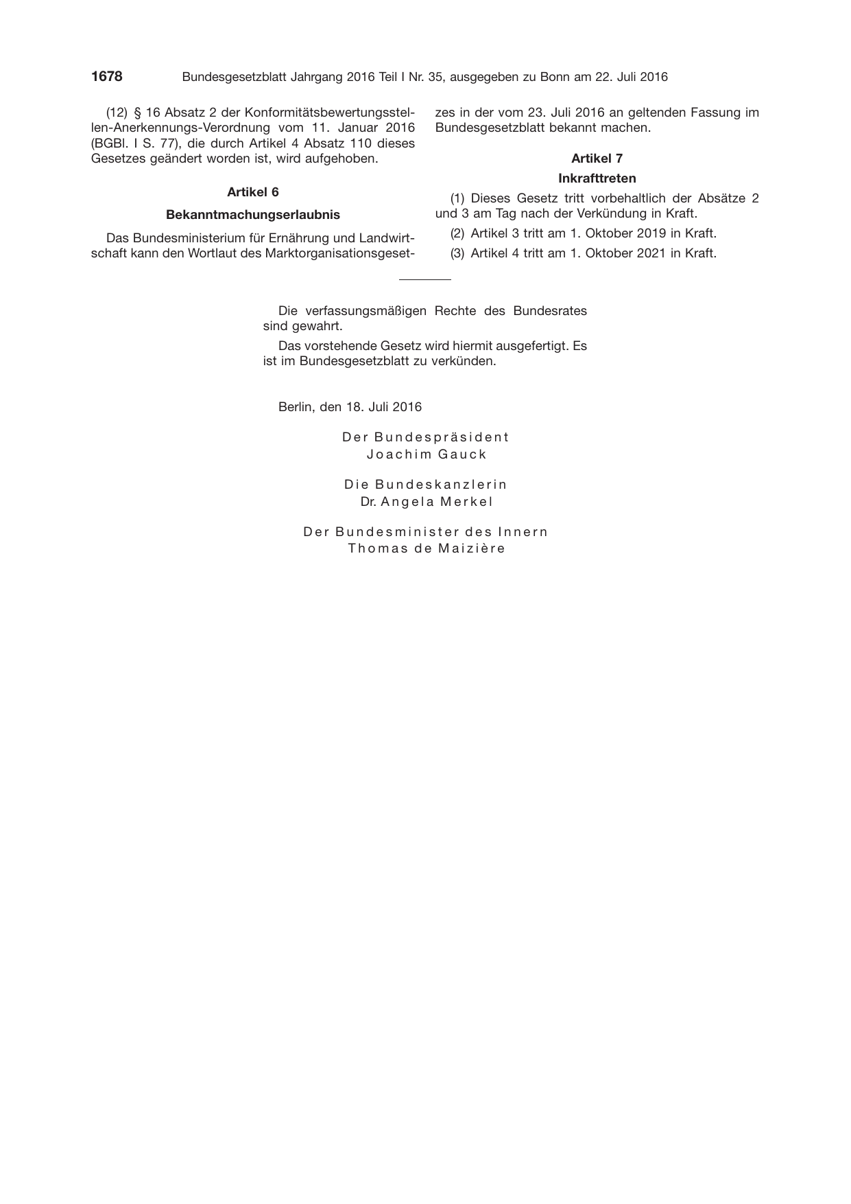BGBl. 2016, Seite 1678 — Originalseite als Abbildung