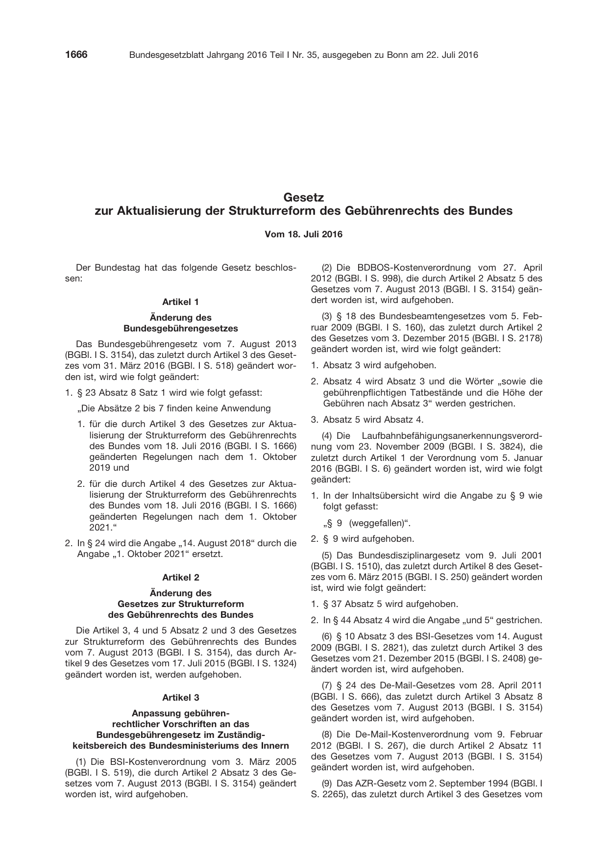 BGBl. 2016, Seite 1666 — Originalseite als Abbildung