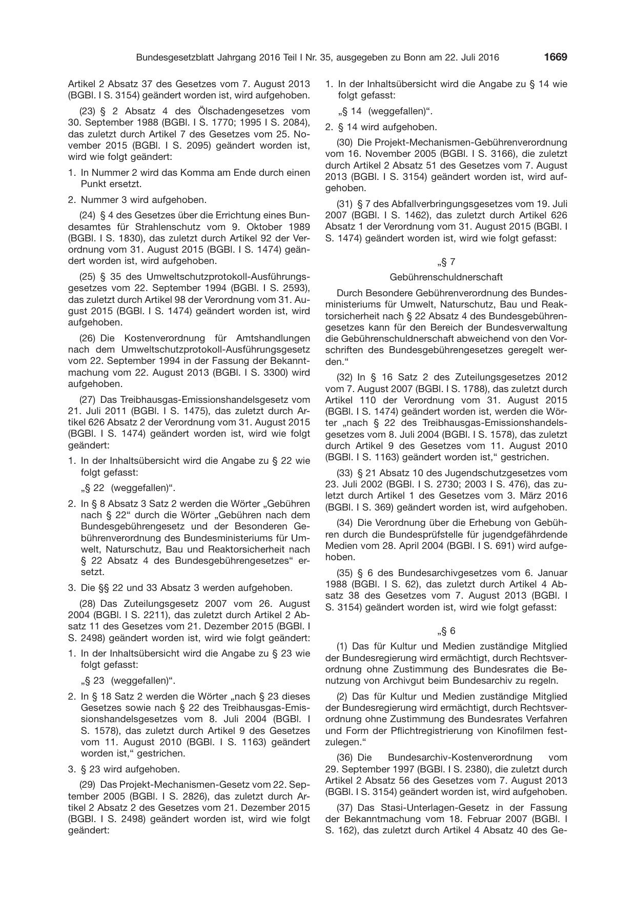BGBl. 2016, Seite 1669 — Originalseite als Abbildung