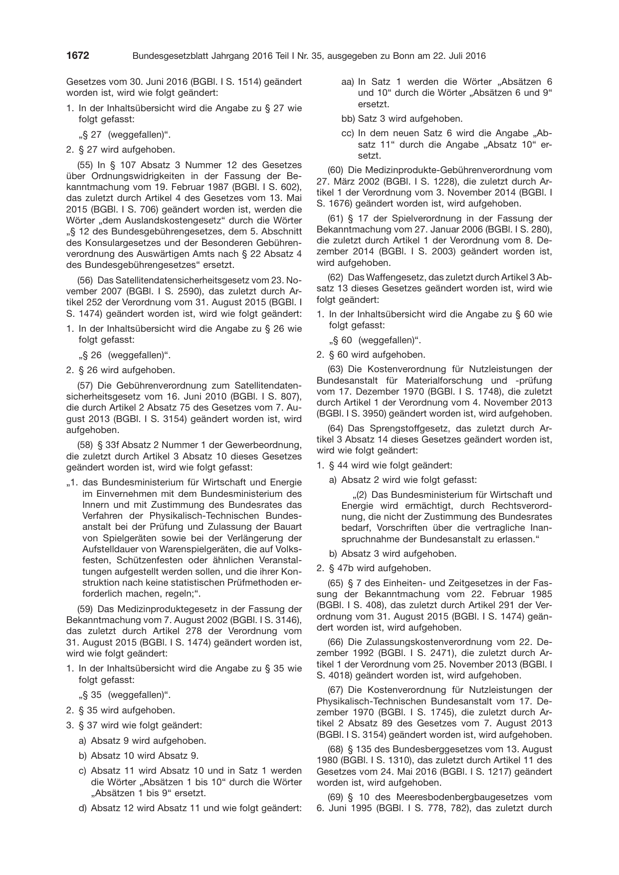 BGBl. 2016, Seite 1672 — Originalseite als Abbildung