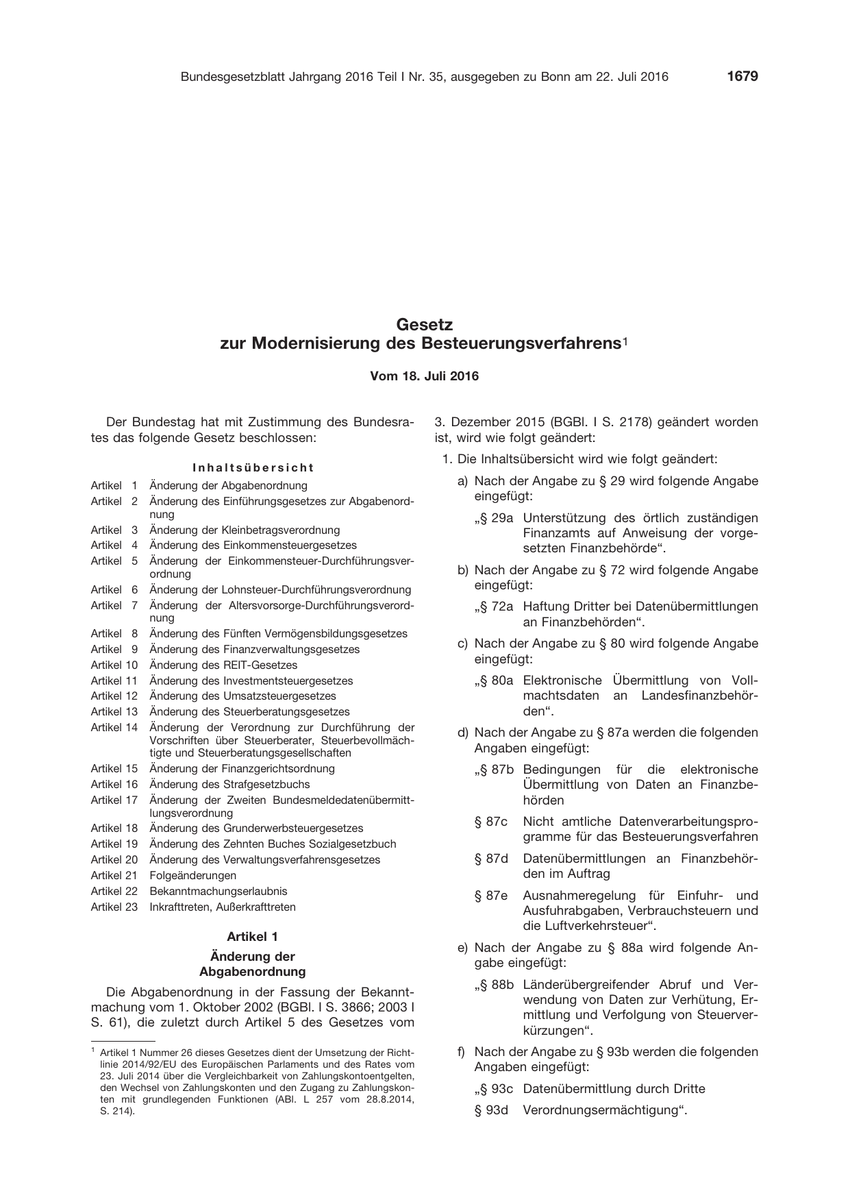 BGBl. 2016, Seite 1679 — Originalseite als Abbildung