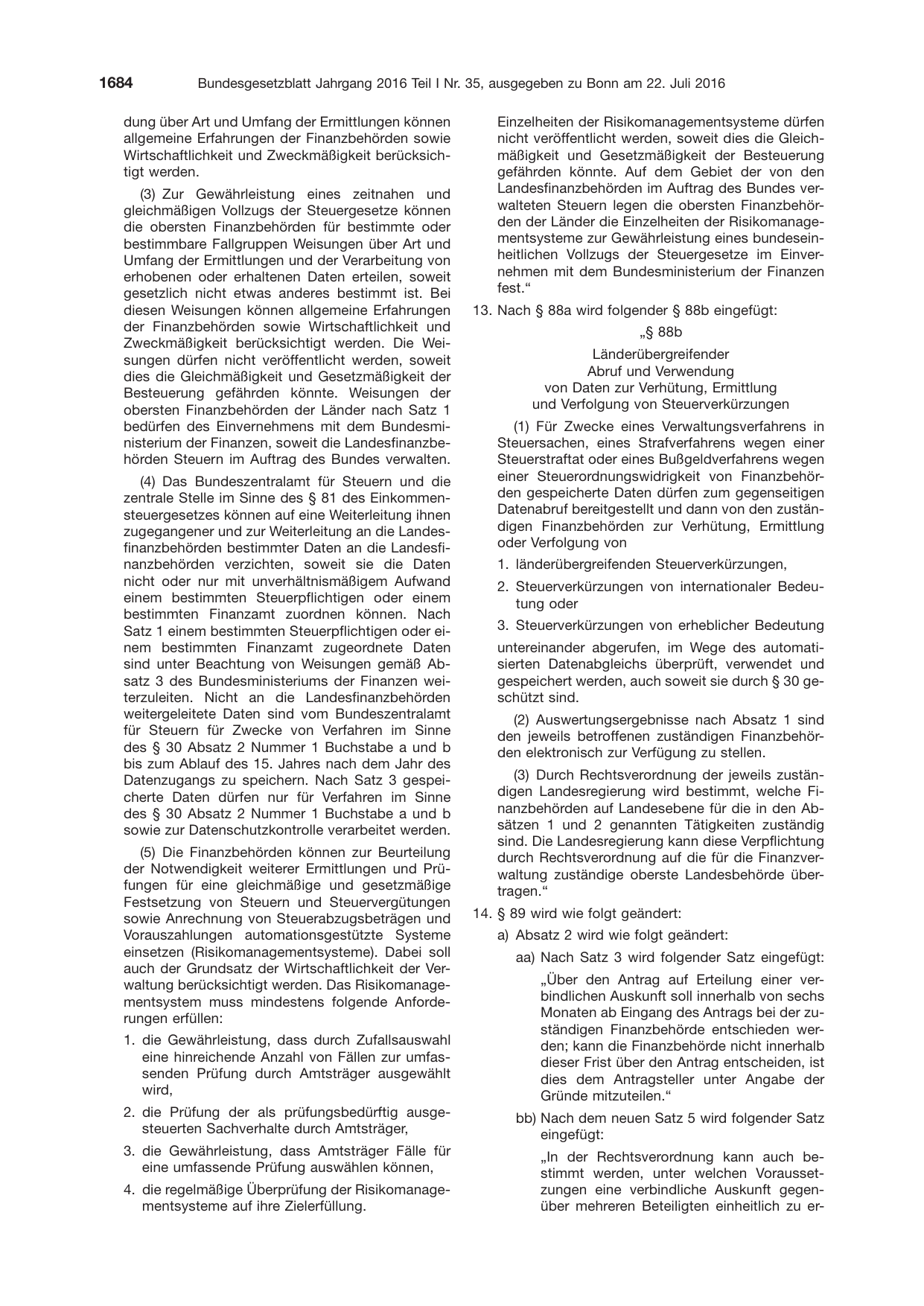 BGBl. 2016, Seite 1684 — Originalseite als Abbildung