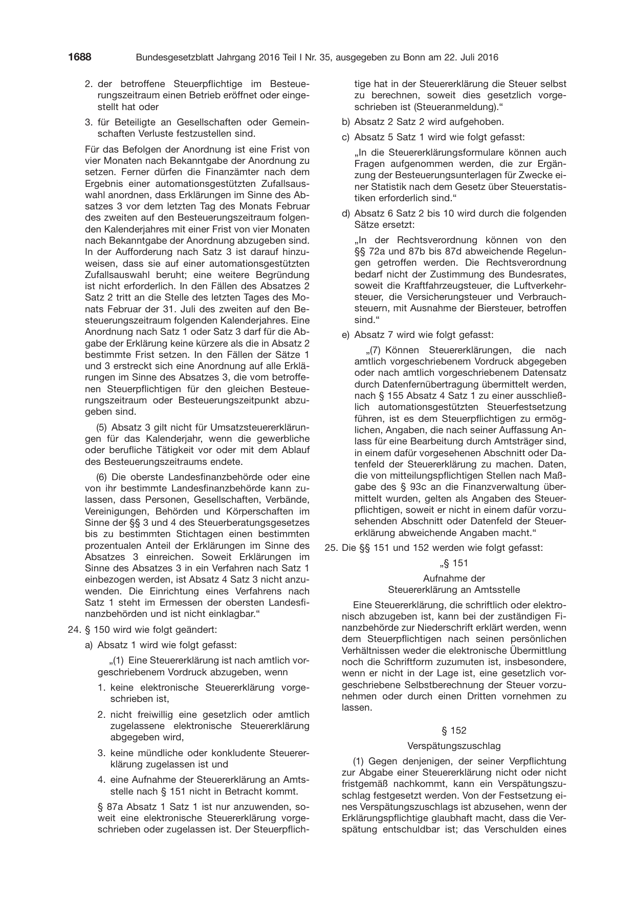 BGBl. 2016, Seite 1688 — Originalseite als Abbildung
