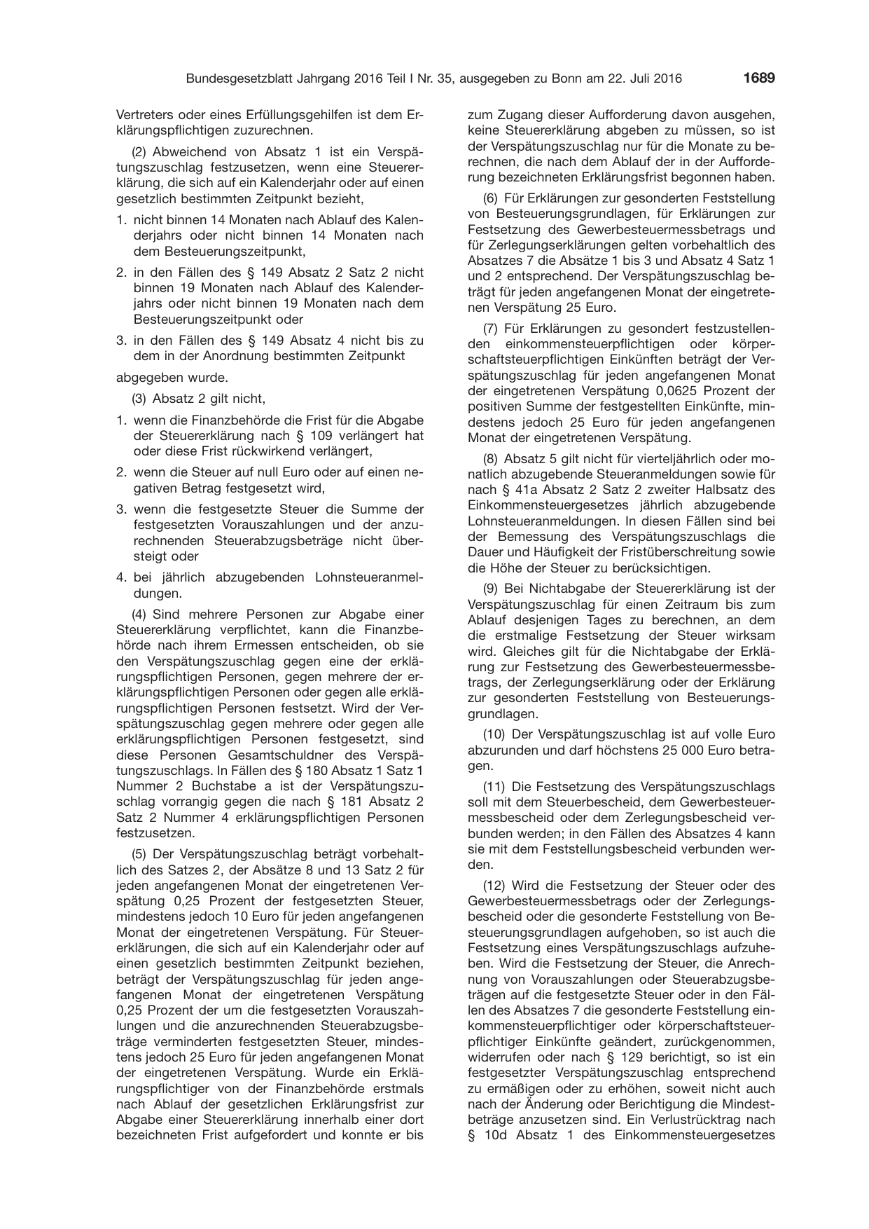 BGBl. 2016, Seite 1689 — Originalseite als Abbildung