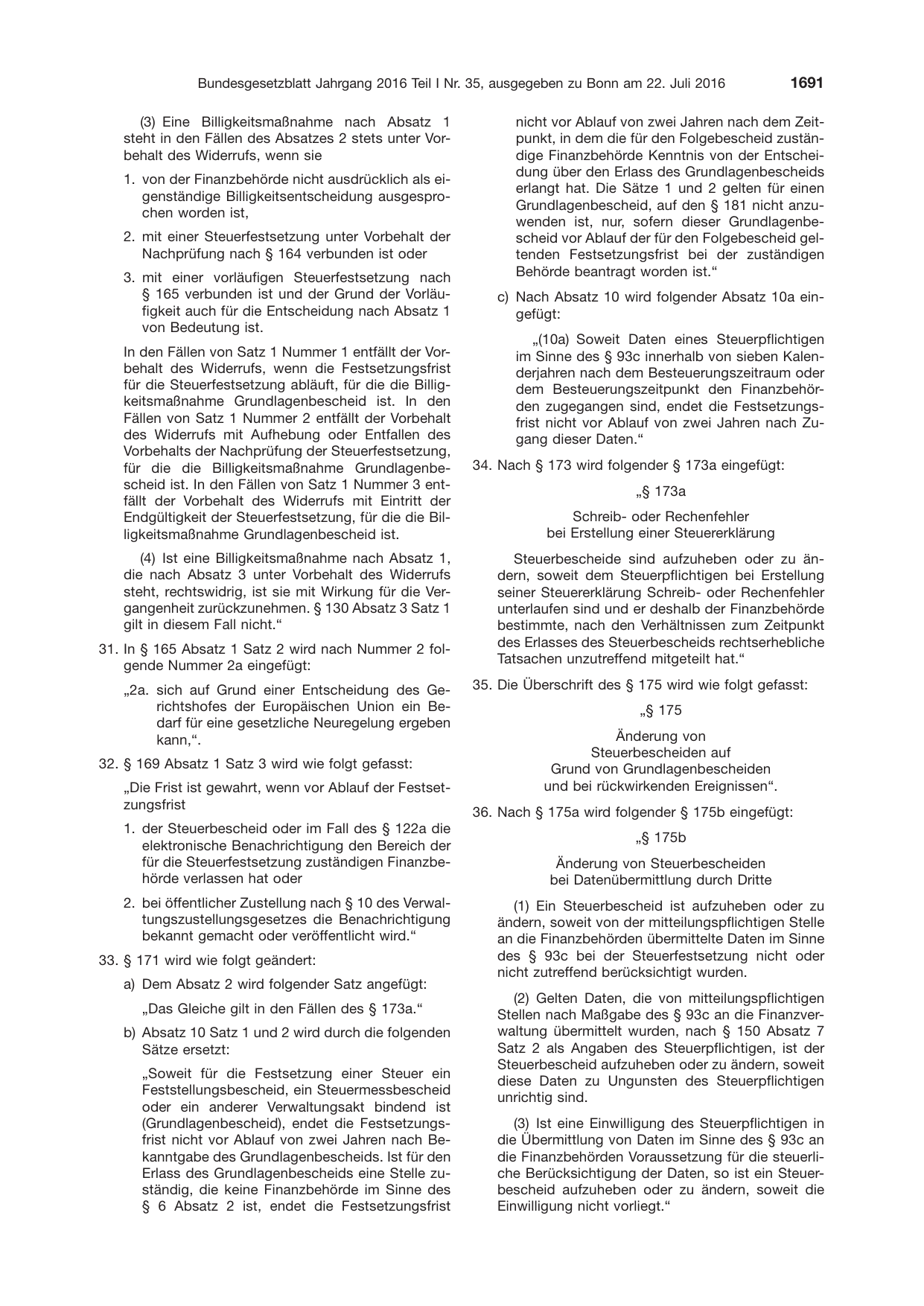 BGBl. 2016, Seite 1691 — Originalseite als Abbildung