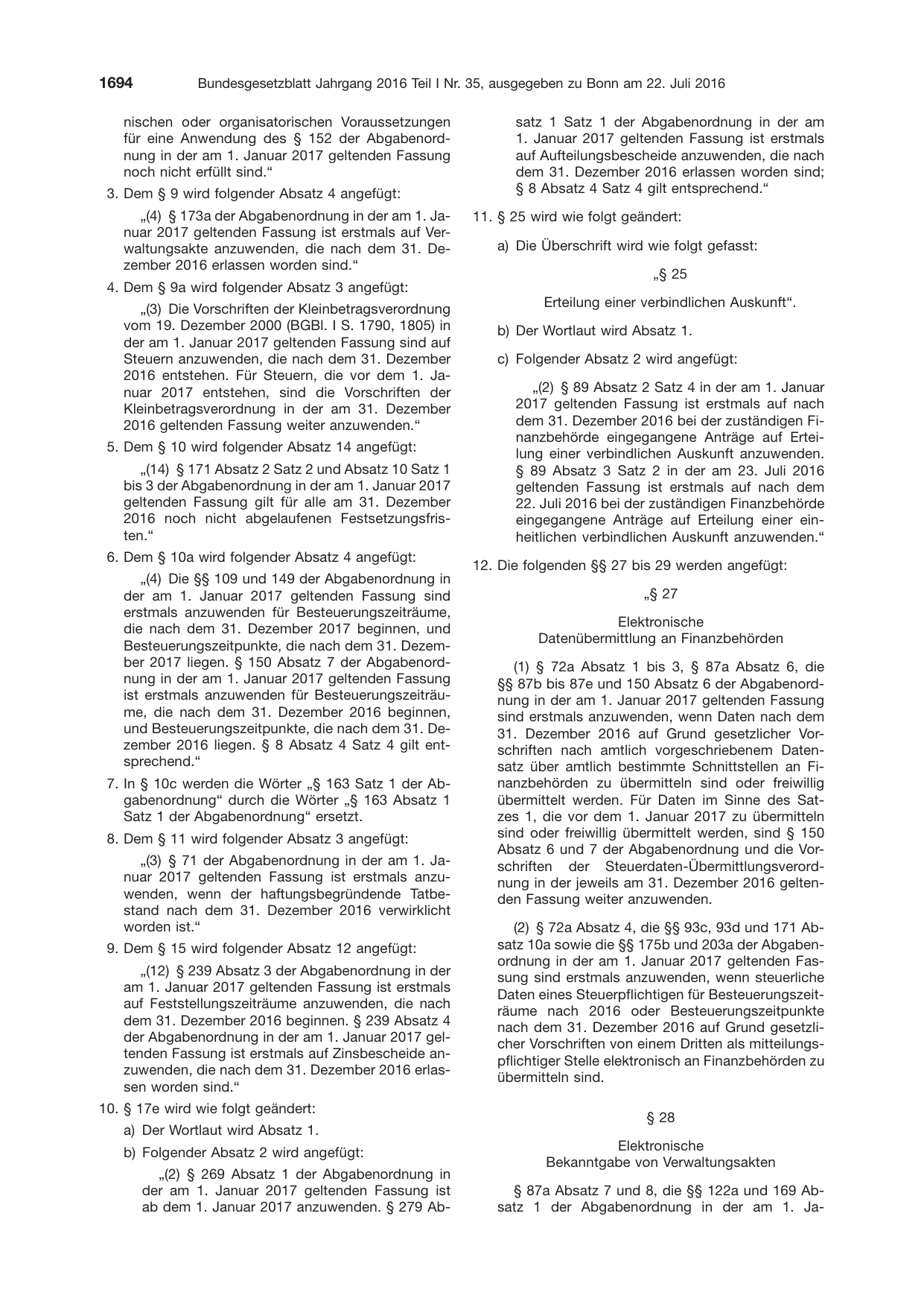 BGBl. 2016, Seite 1694 — Originalseite als Abbildung