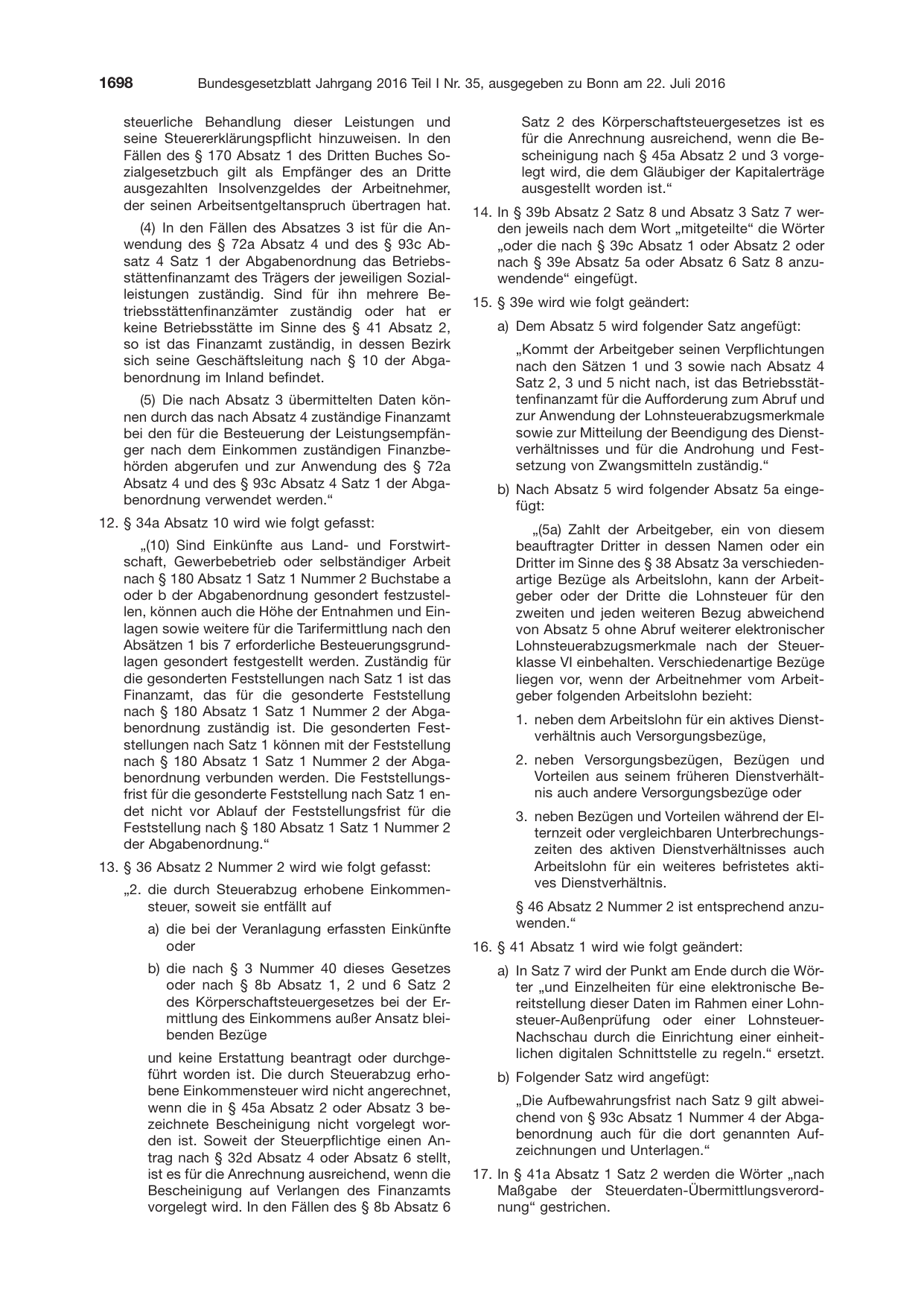 BGBl. 2016, Seite 1698 — Originalseite als Abbildung