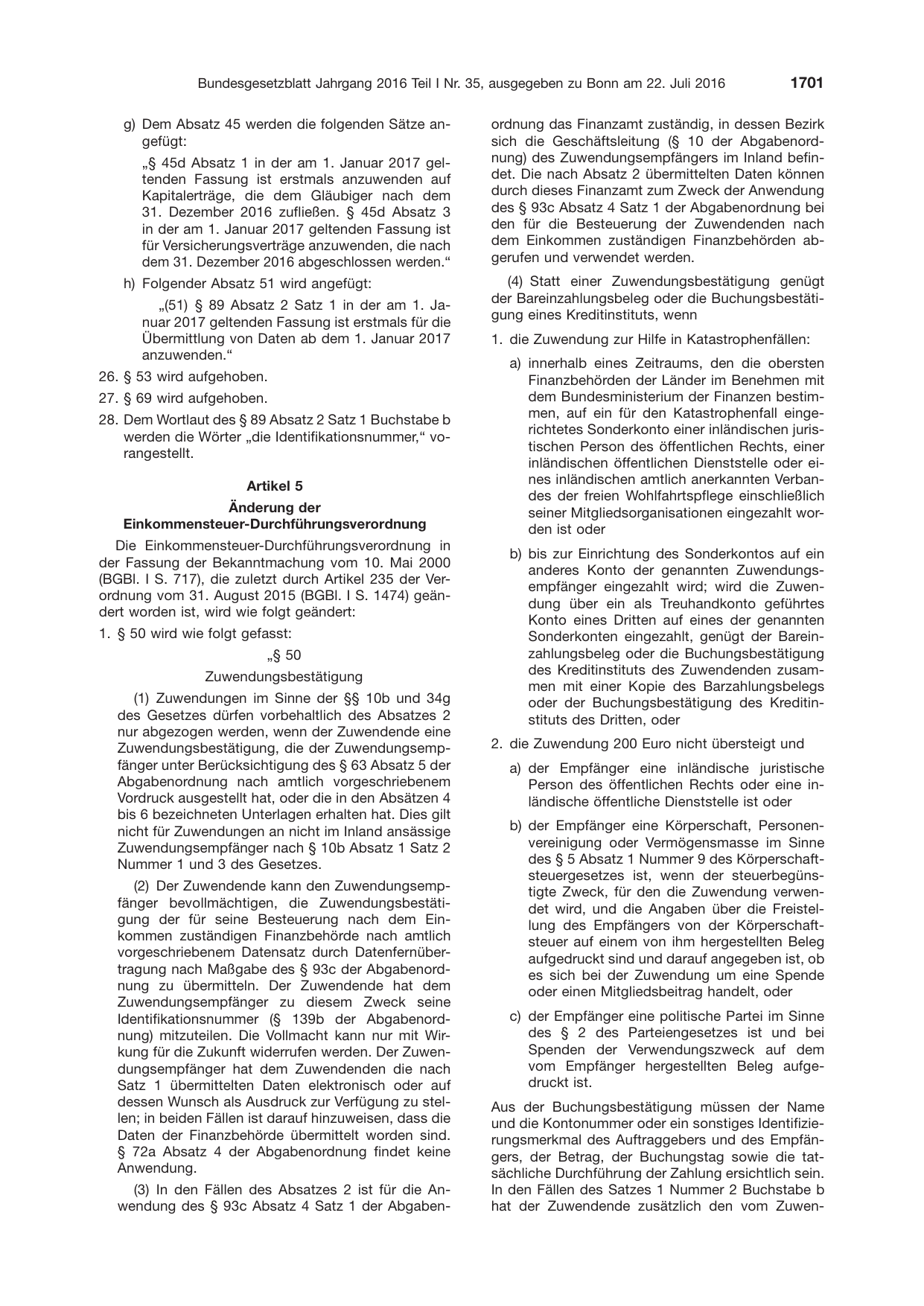 BGBl. 2016, Seite 1701 — Originalseite als Abbildung