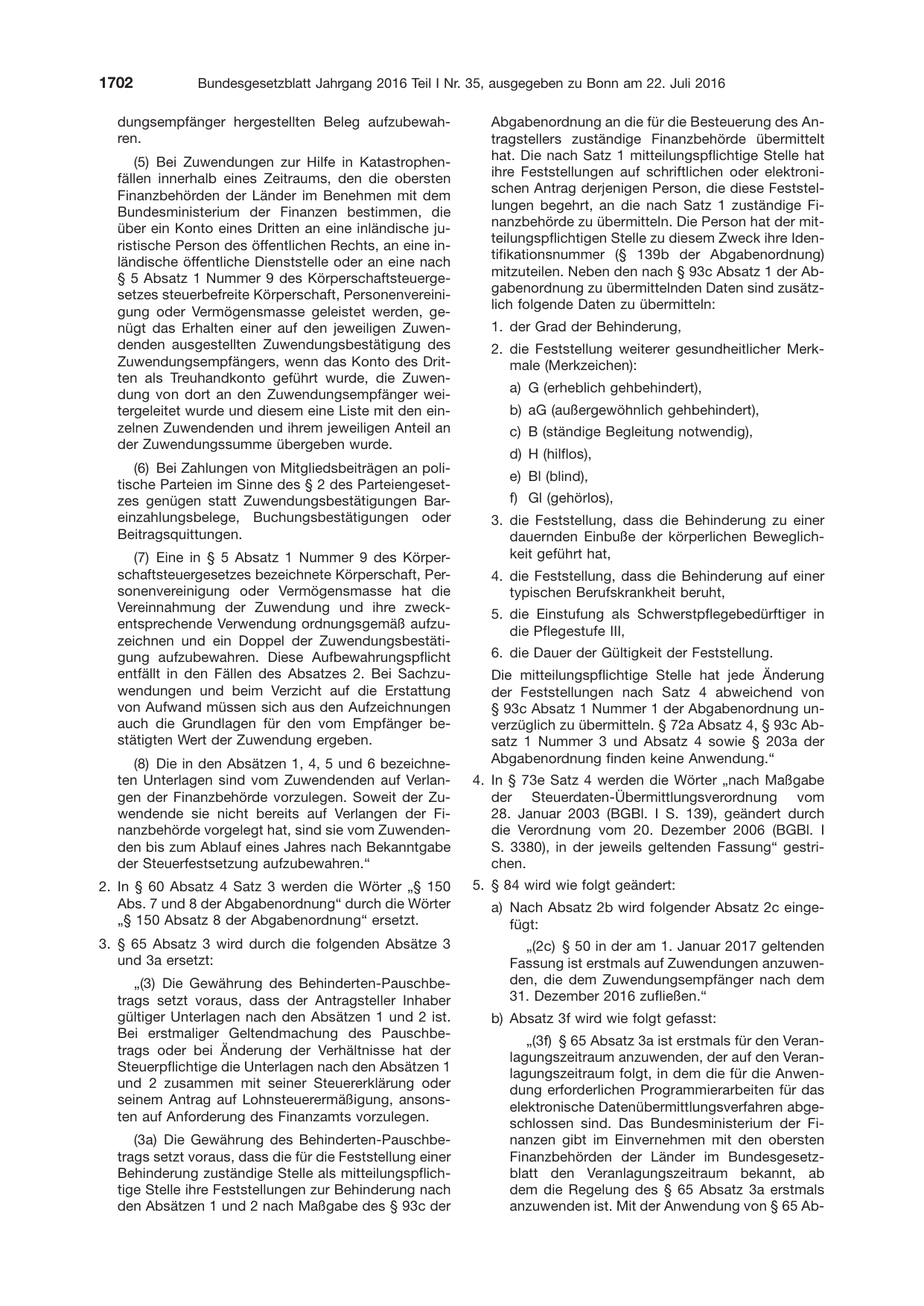 BGBl. 2016, Seite 1702 — Originalseite als Abbildung