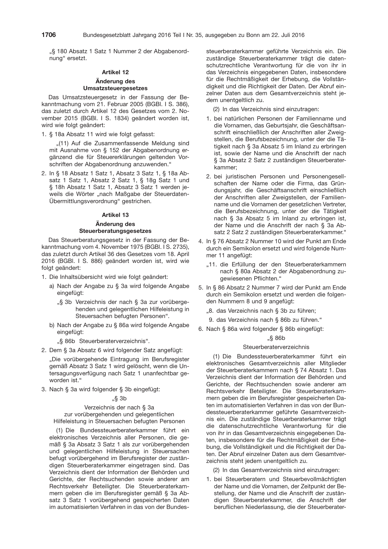 BGBl. 2016, Seite 1706 — Originalseite als Abbildung