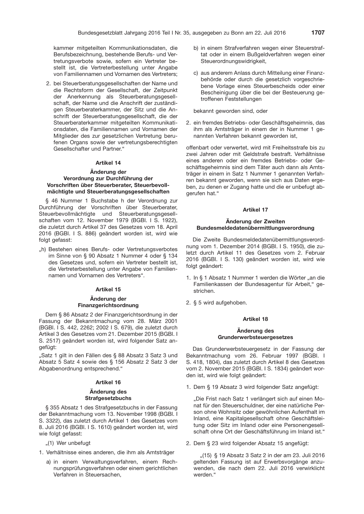 BGBl. 2016, Seite 1707 — Originalseite als Abbildung