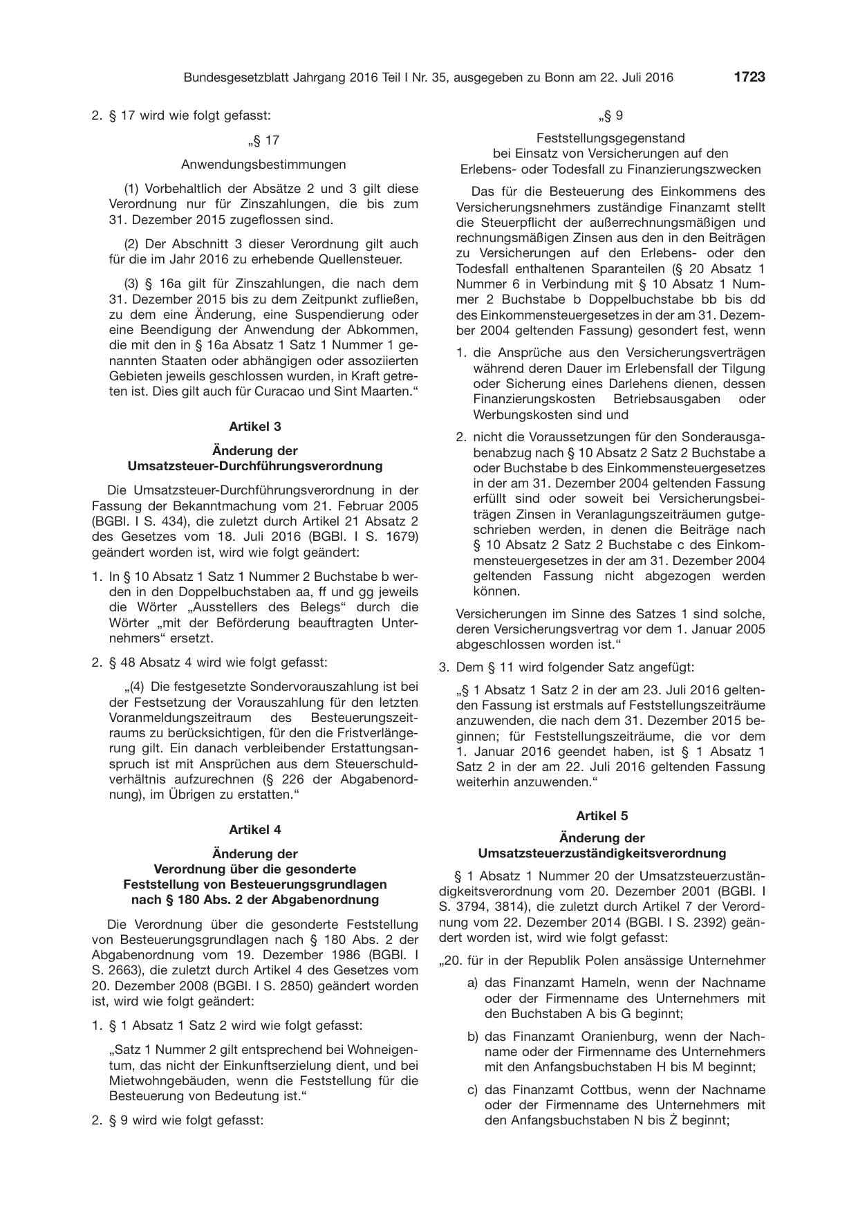 BGBl. 2016, Seite 1723 — Originalseite als Abbildung