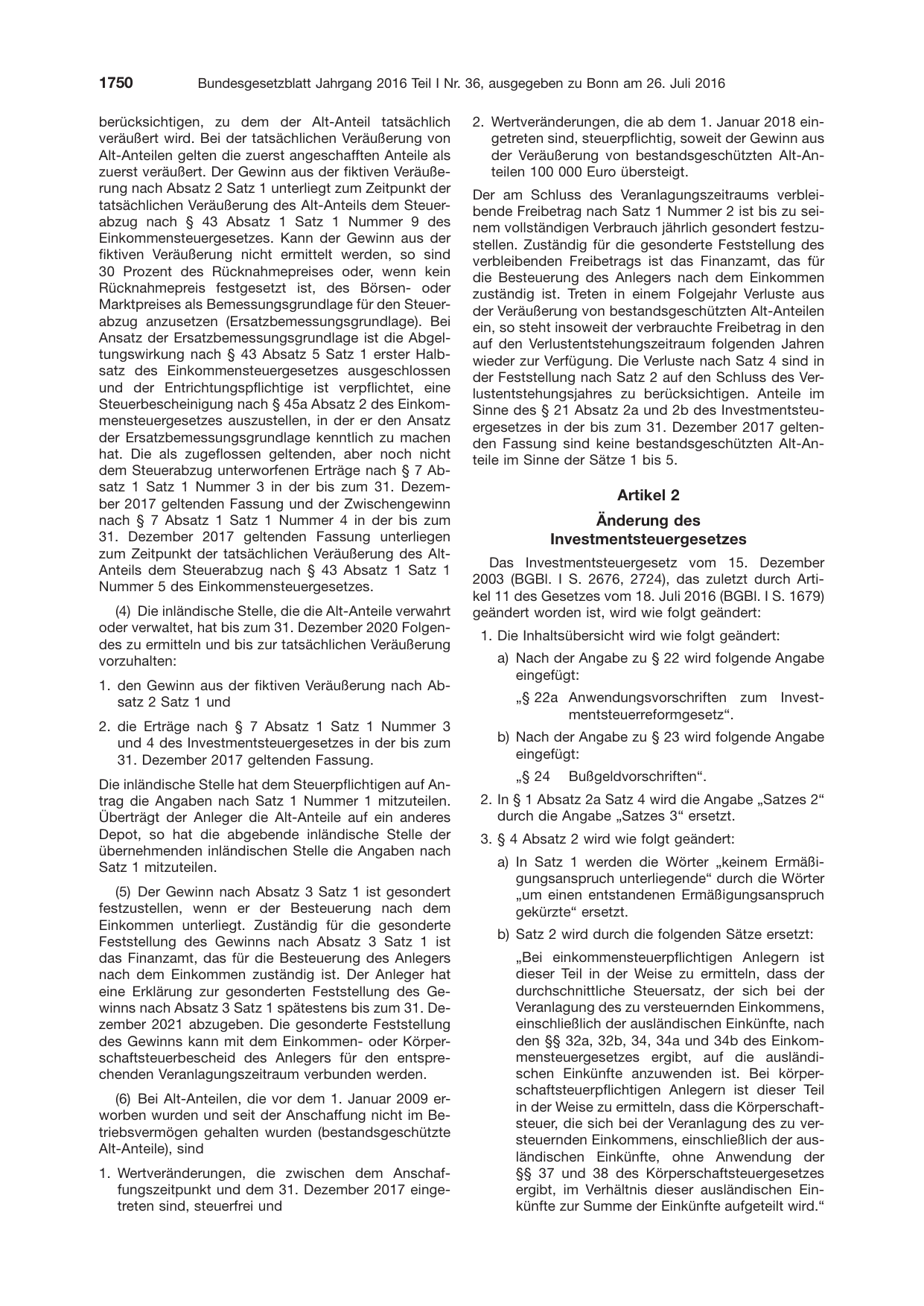 BGBl. 2016, Seite 1750 — Originalseite als Abbildung