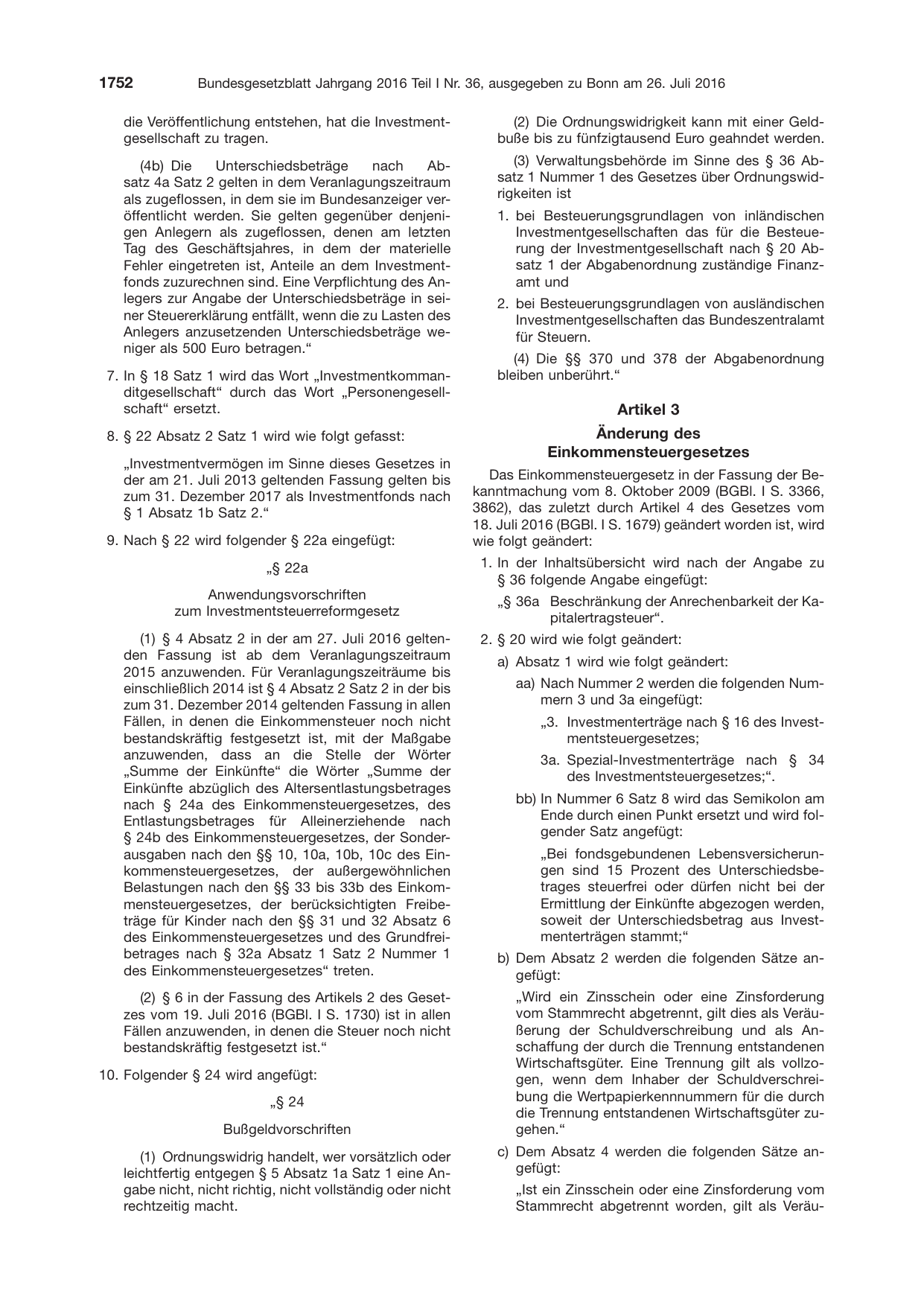 BGBl. 2016, Seite 1752 — Originalseite als Abbildung