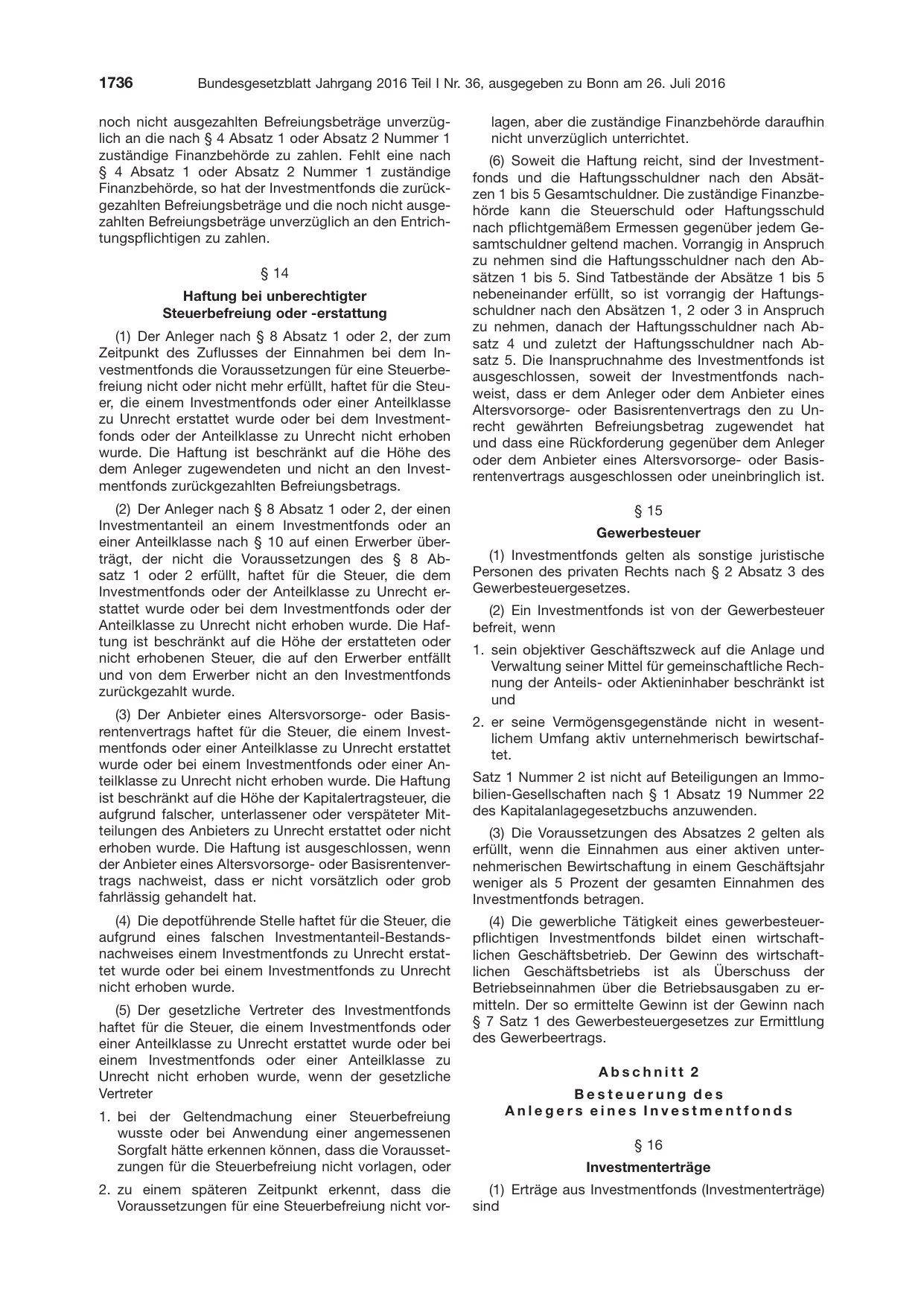 BGBl. 2016, Seite 1736 — Originalseite als Abbildung