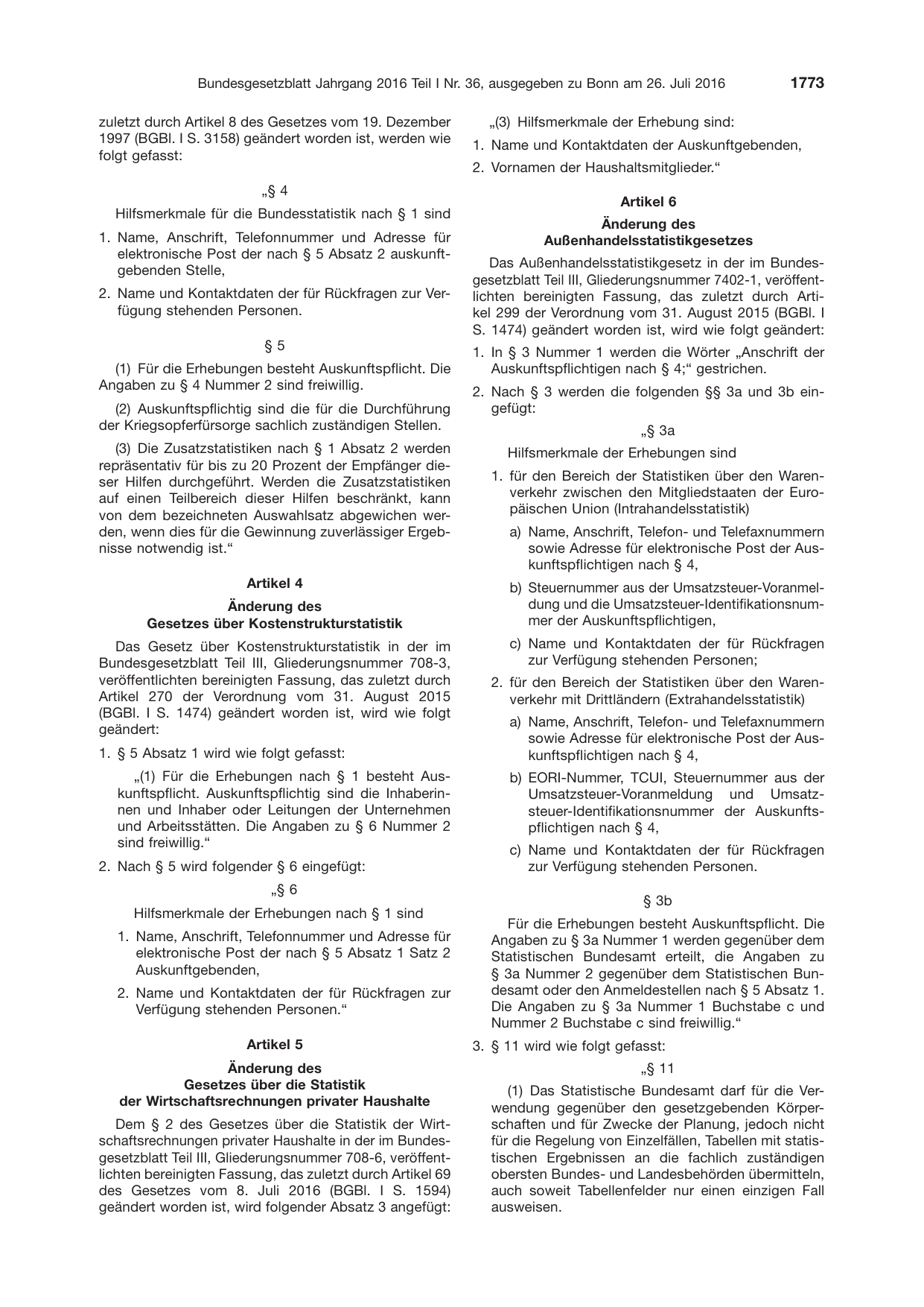 BGBl. 2016, Seite 1773 — Originalseite als Abbildung