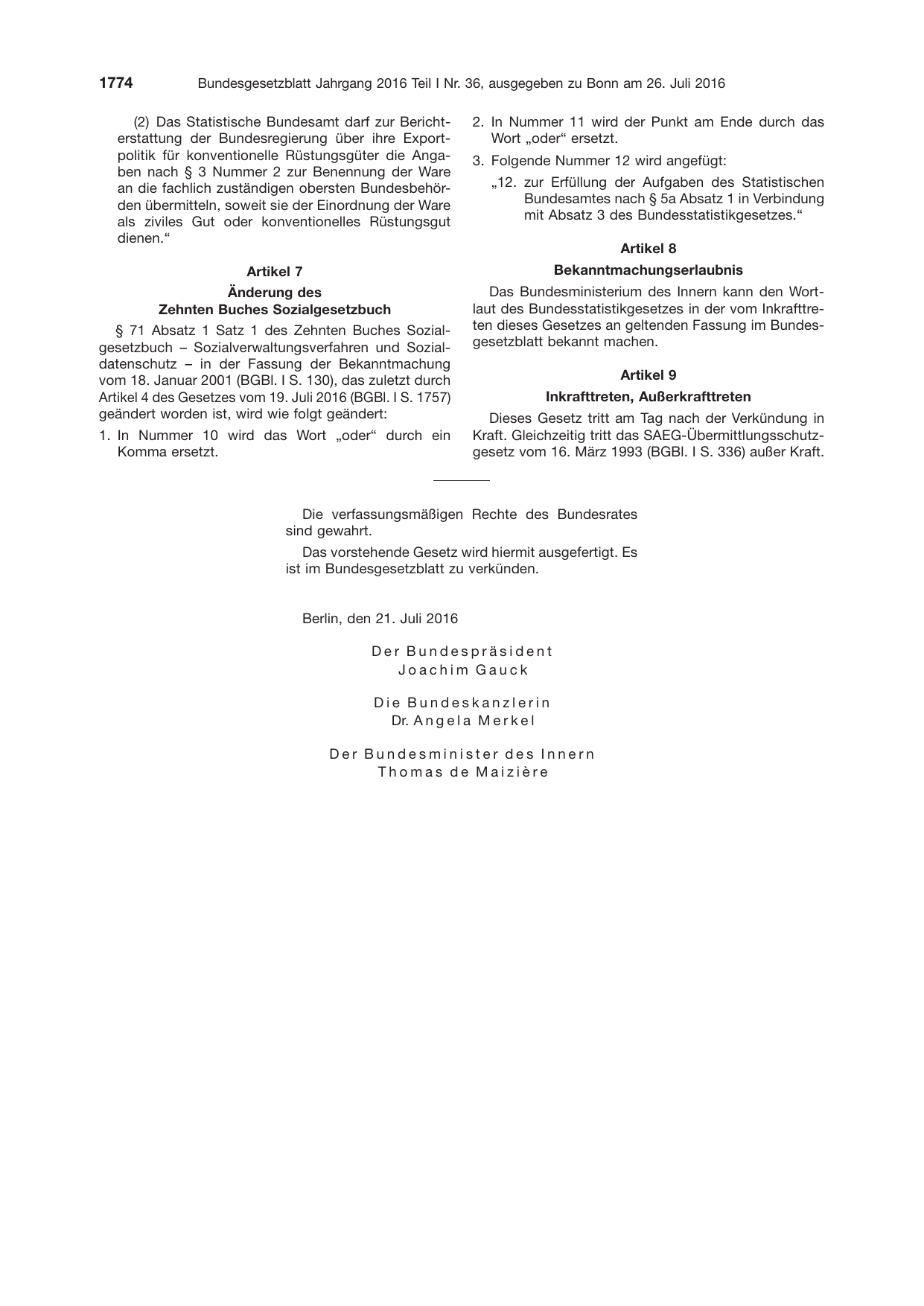 BGBl. 2016, Seite 1774 — Originalseite als Abbildung