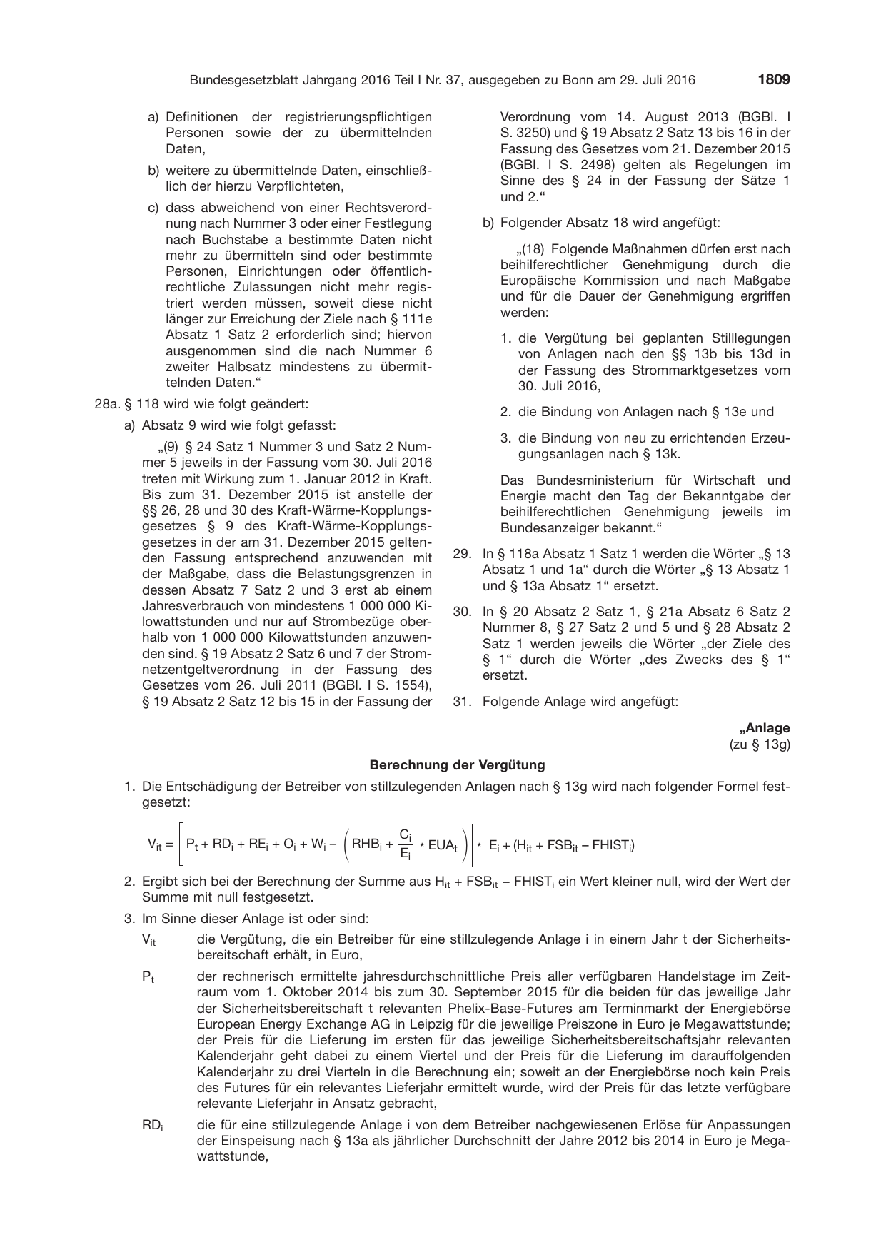 BGBl. 2016, Seite 1809 — Originalseite als Abbildung