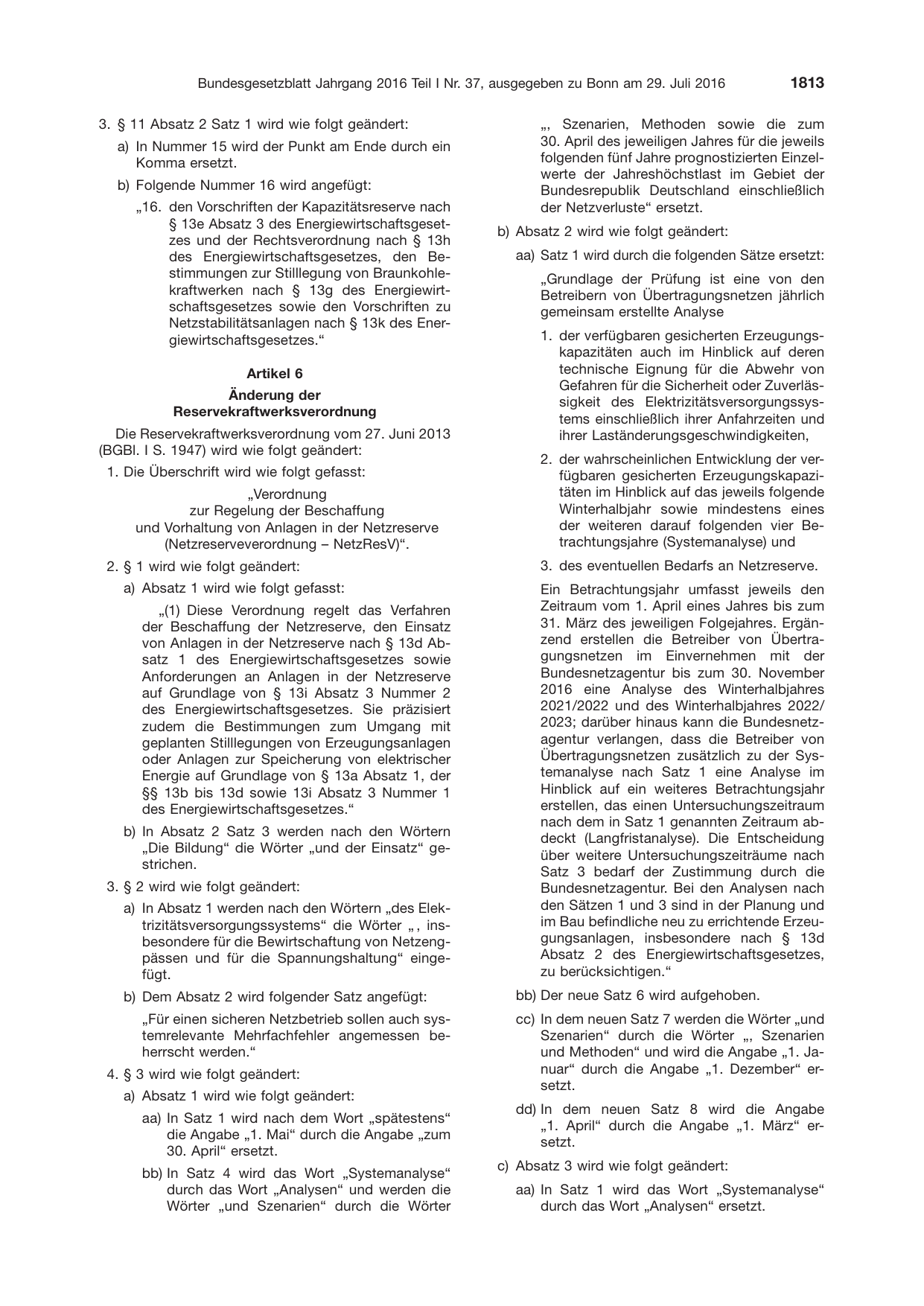 BGBl. 2016, Seite 1813 — Originalseite als Abbildung