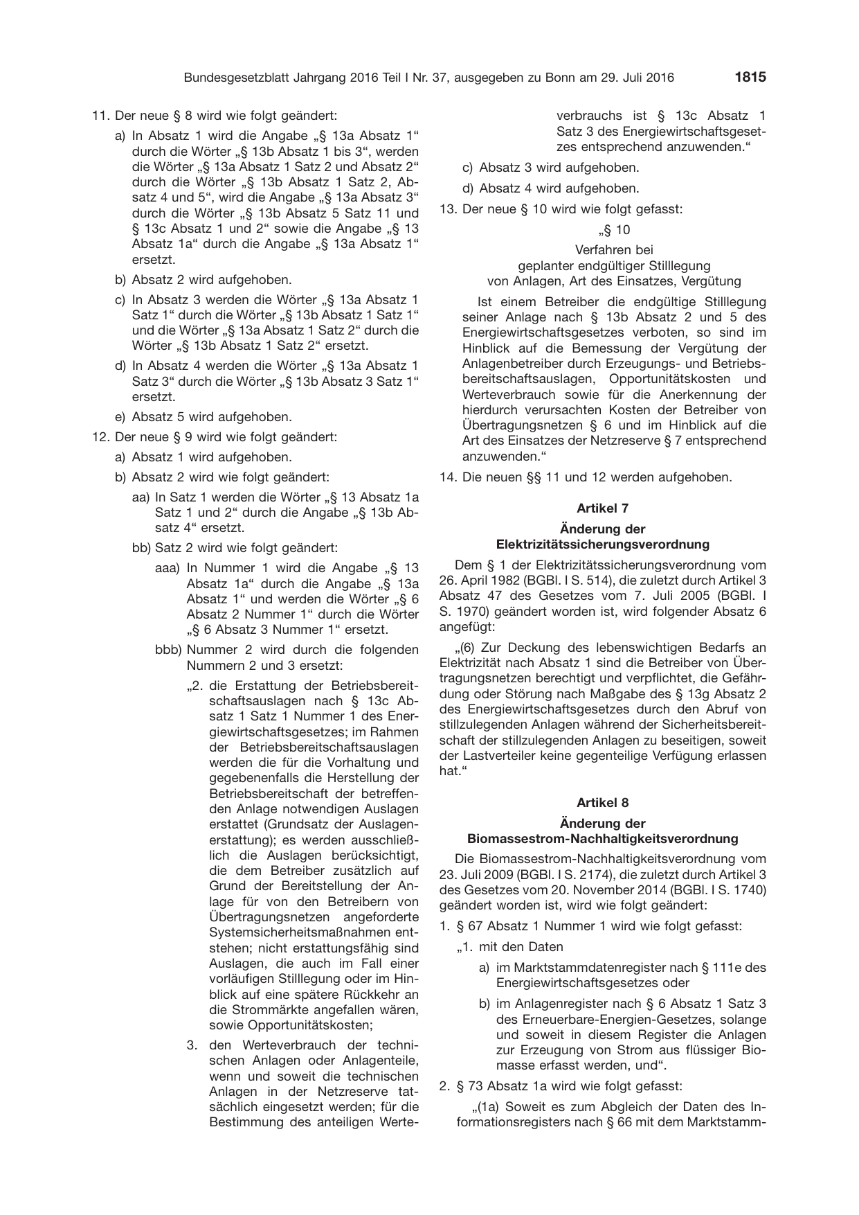 BGBl. 2016, Seite 1815 — Originalseite als Abbildung