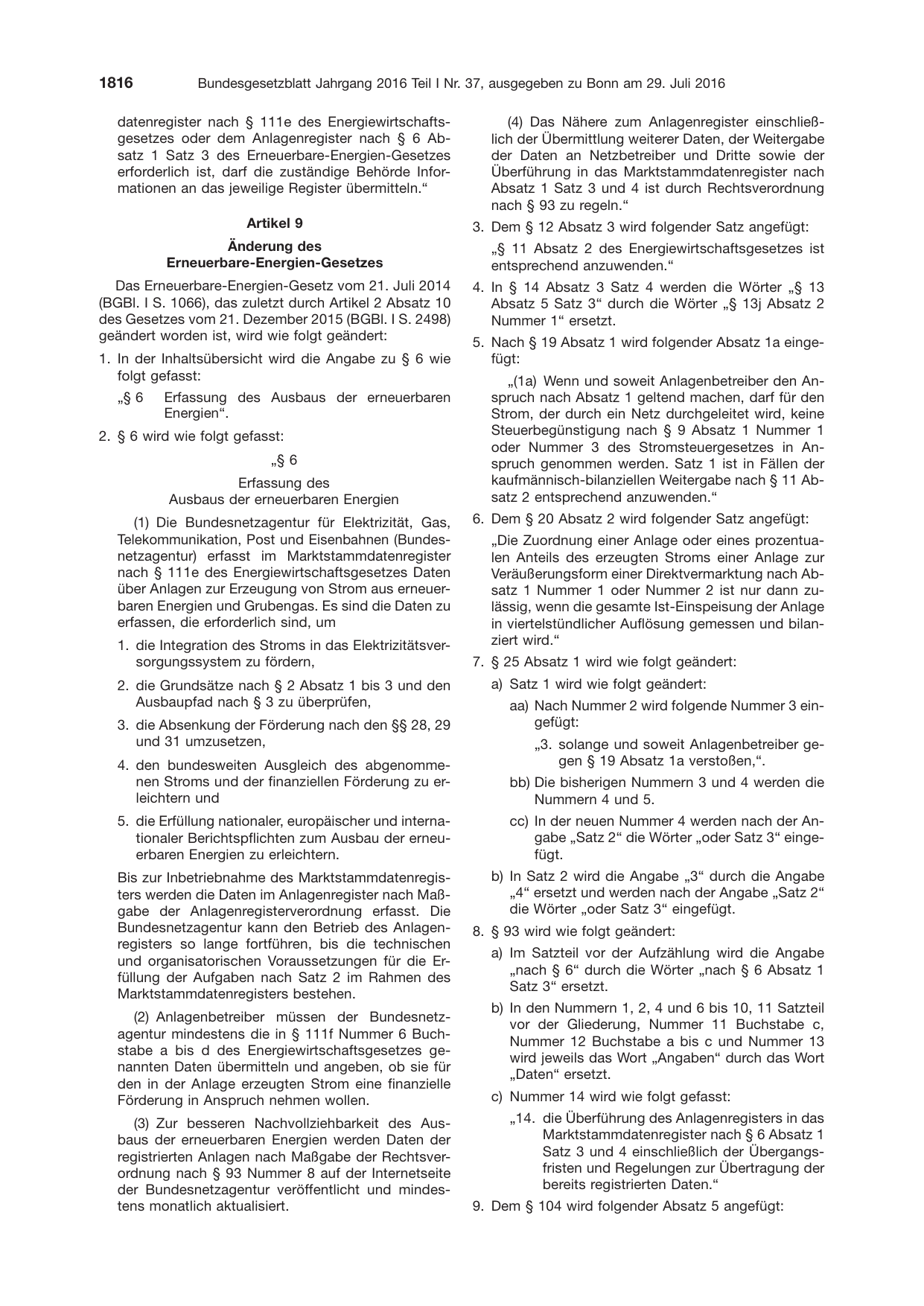 BGBl. 2016, Seite 1816 — Originalseite als Abbildung