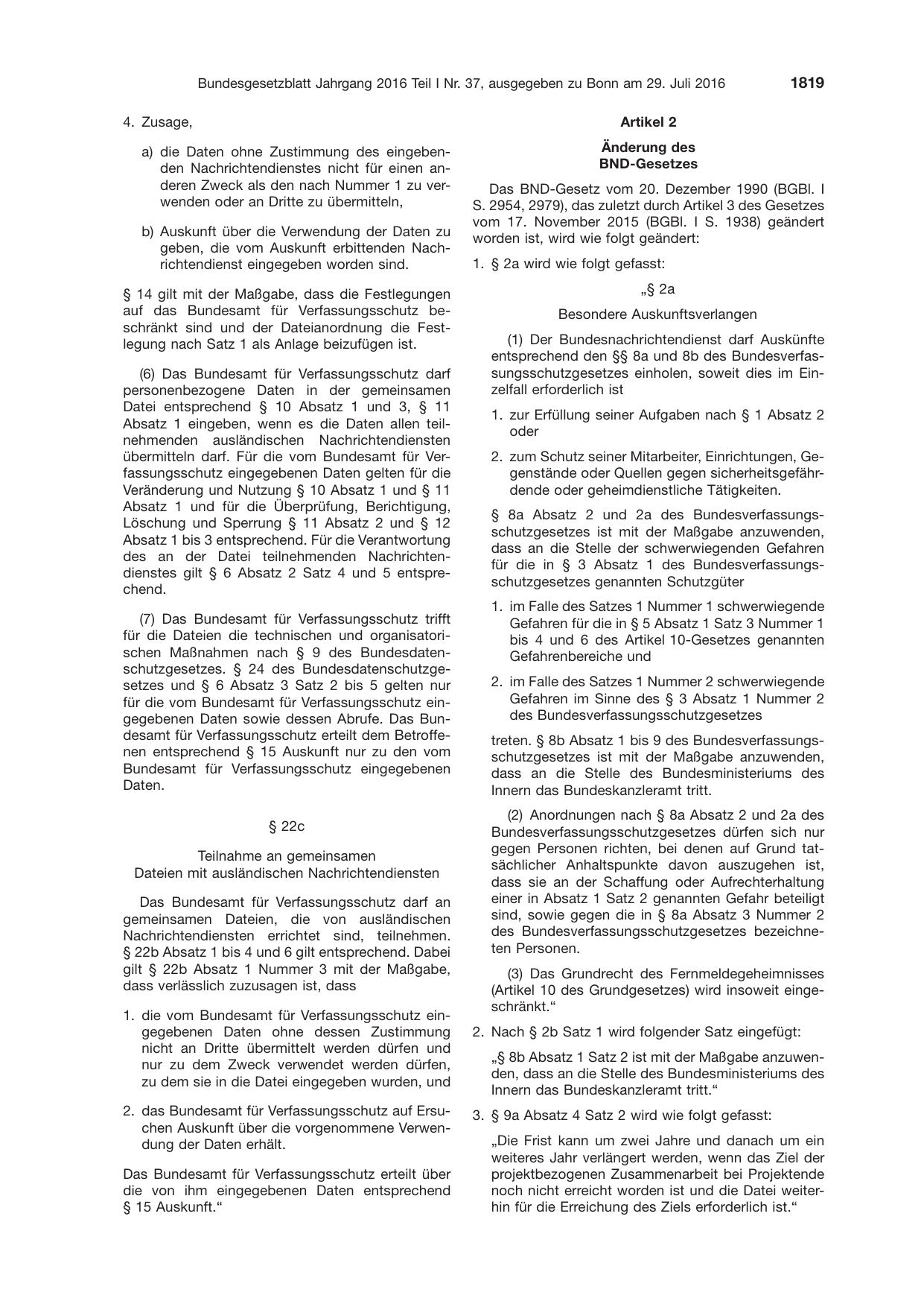 BGBl. 2016, Seite 1819 — Originalseite als Abbildung