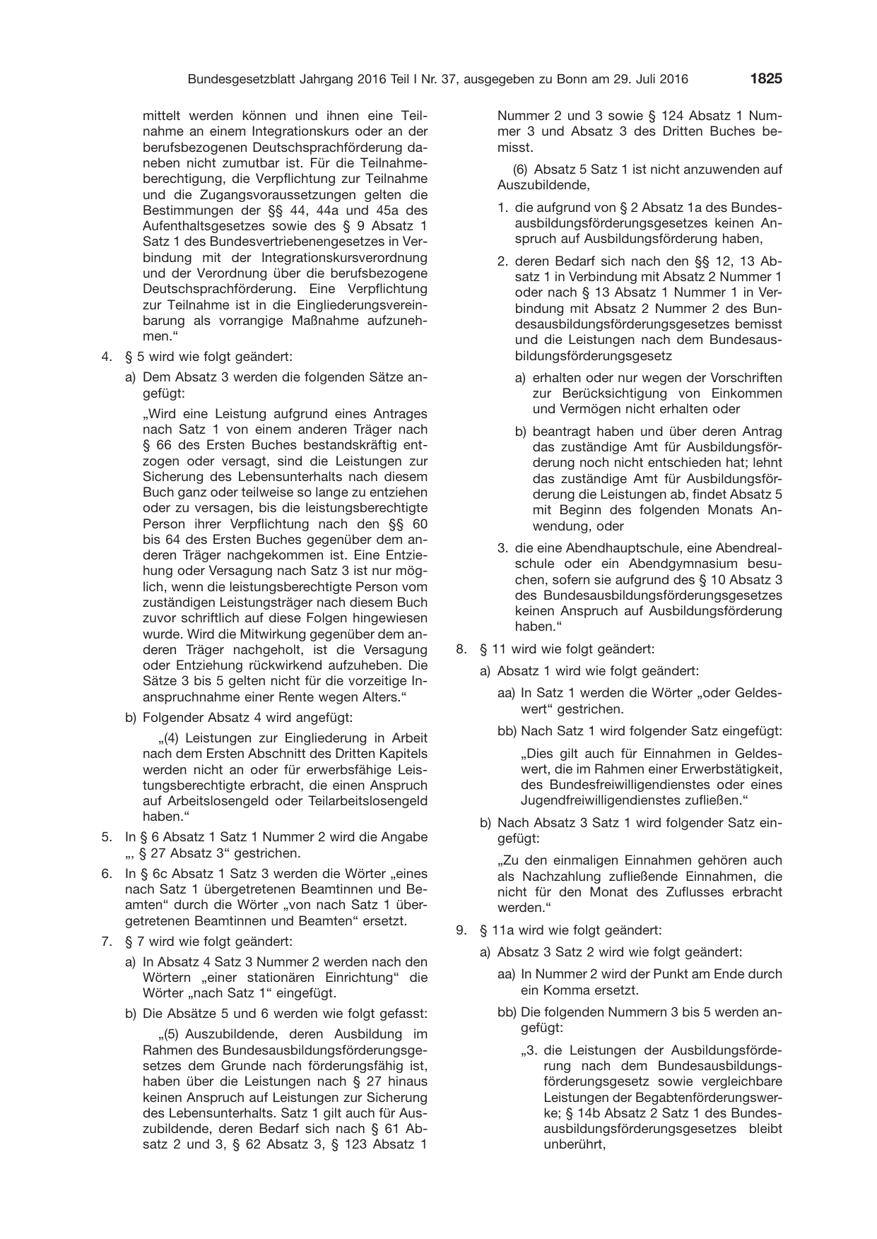 BGBl. 2016, Seite 1825 — Originalseite als Abbildung