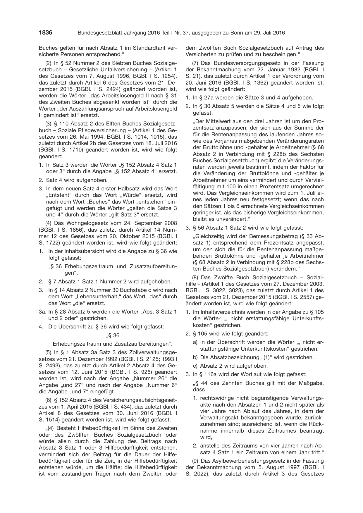 BGBl. 2016, Seite 1836 — Originalseite als Abbildung