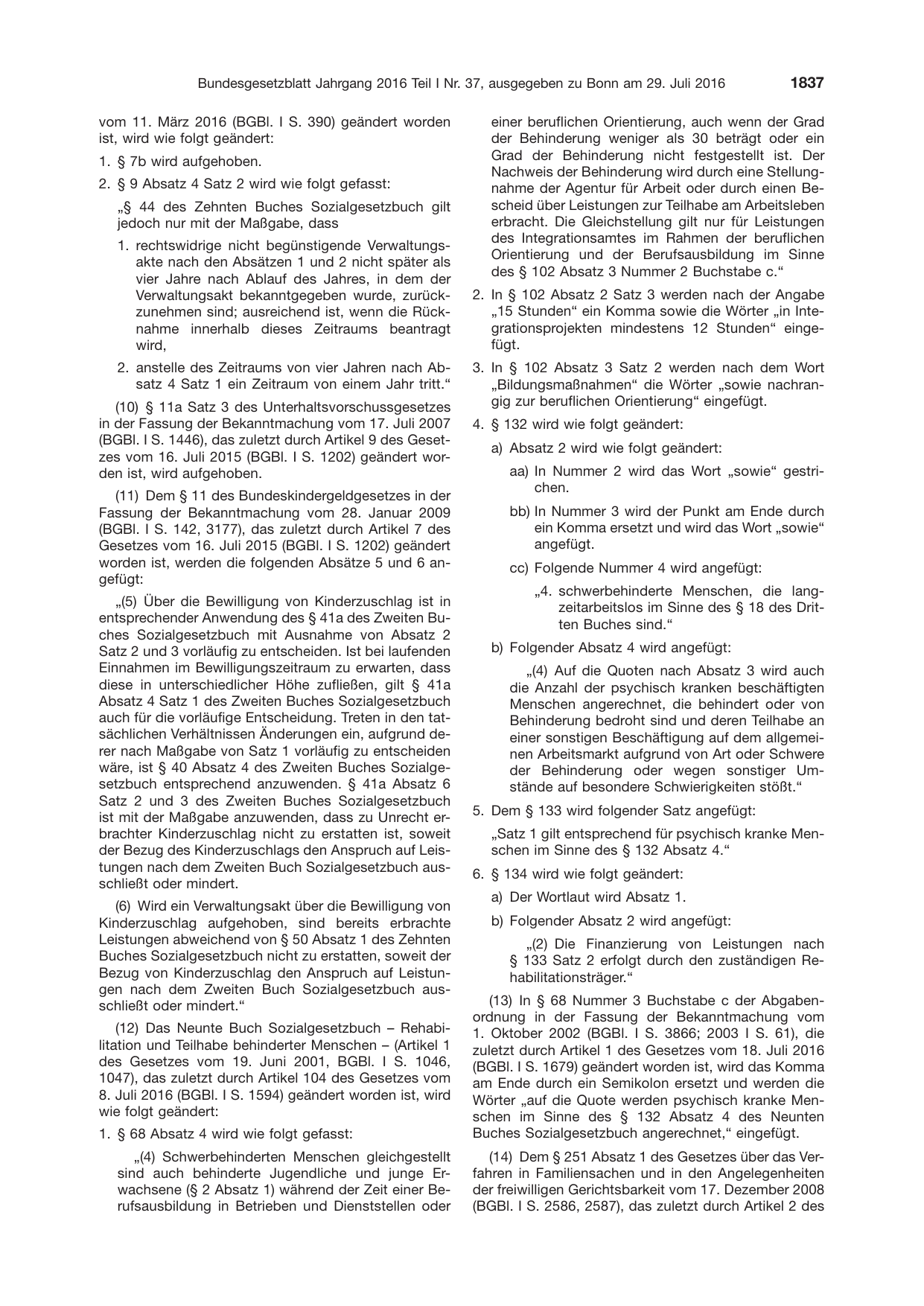 BGBl. 2016, Seite 1837 — Originalseite als Abbildung