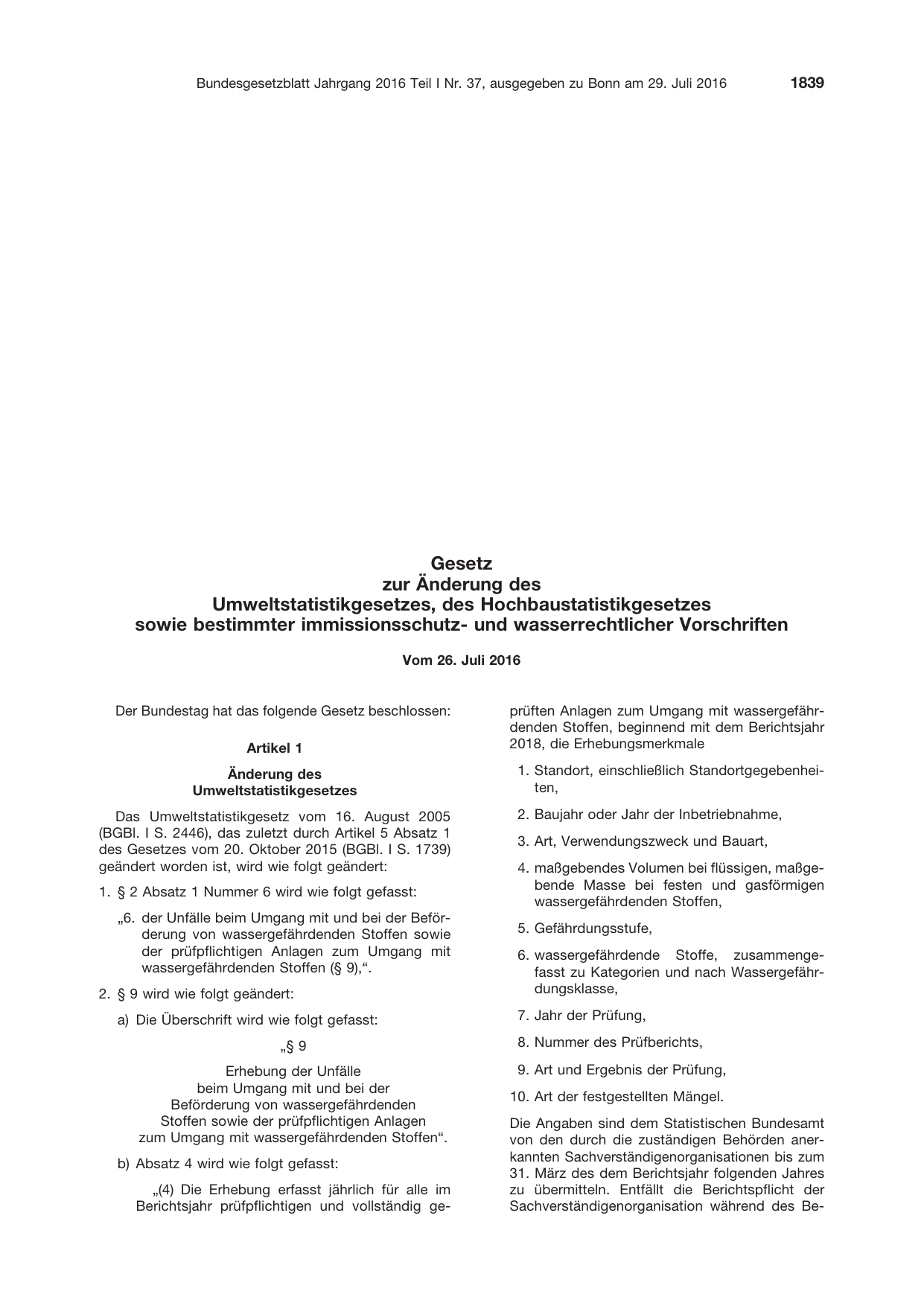 BGBl. 2016, Seite 1839 — Originalseite als Abbildung