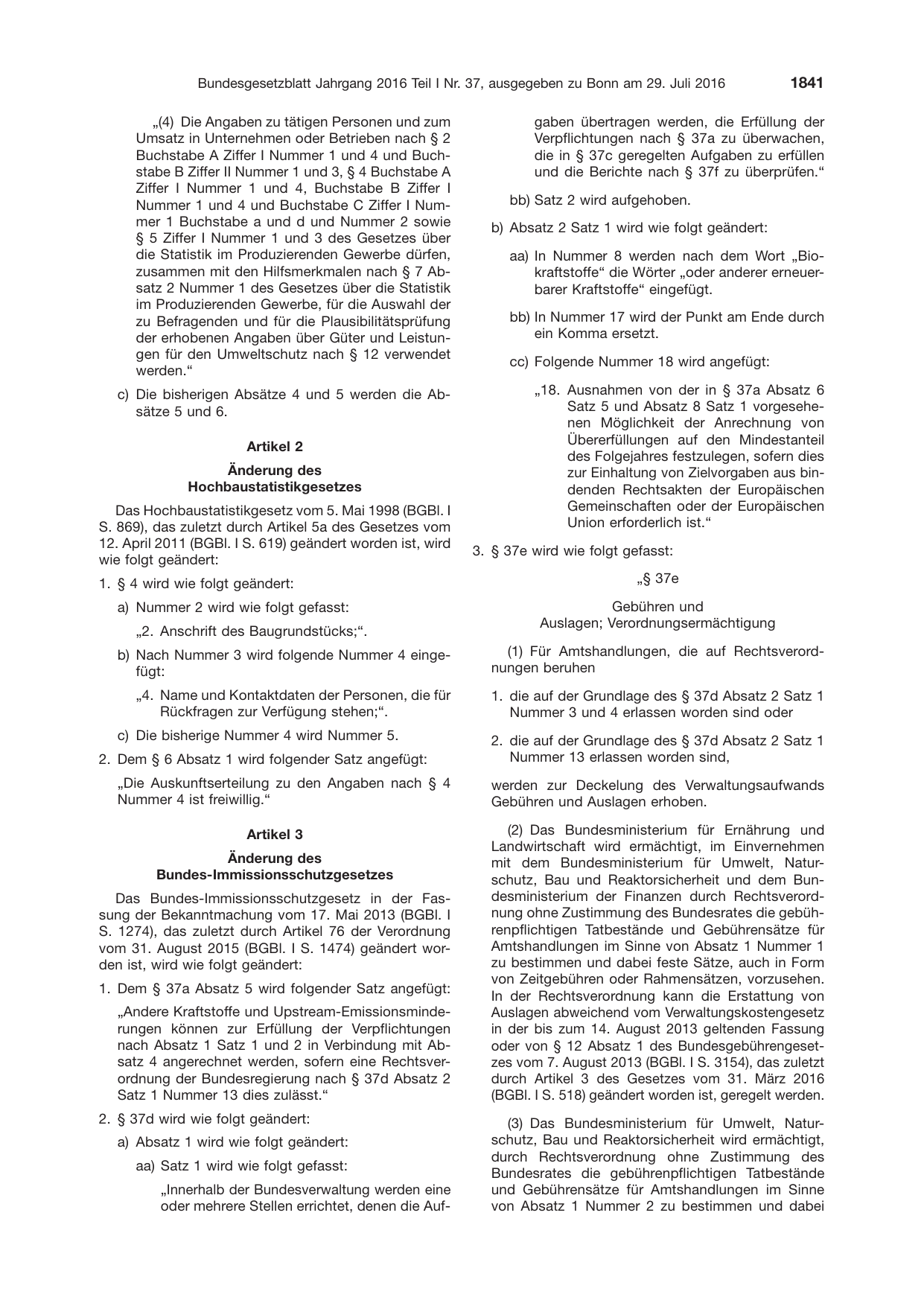 BGBl. 2016, Seite 1841 — Originalseite als Abbildung
