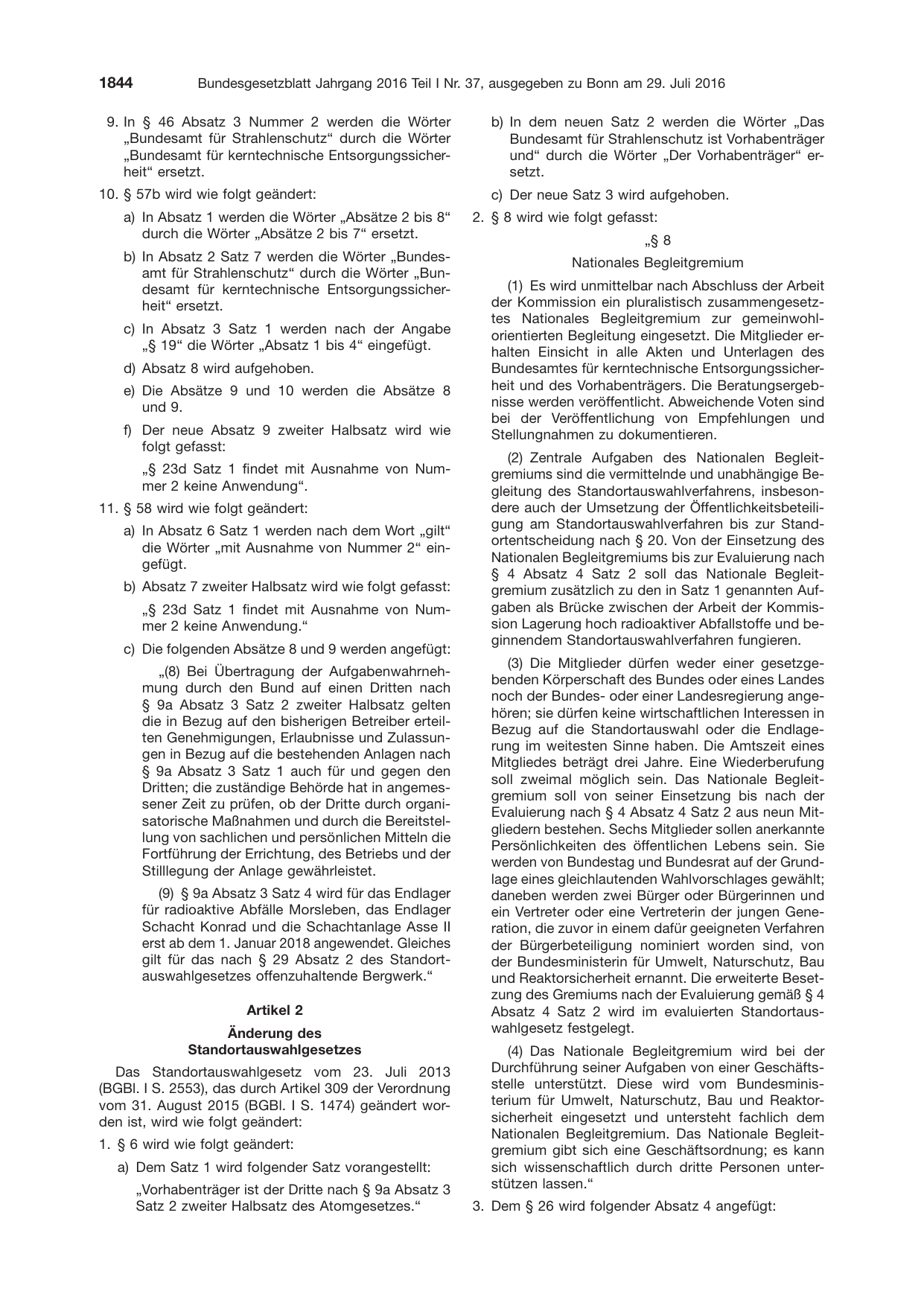 BGBl. 2016, Seite 1844 — Originalseite als Abbildung