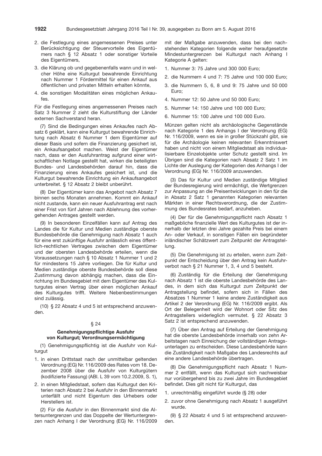 BGBl. 2016, Seite 1922 — Originalseite als Abbildung