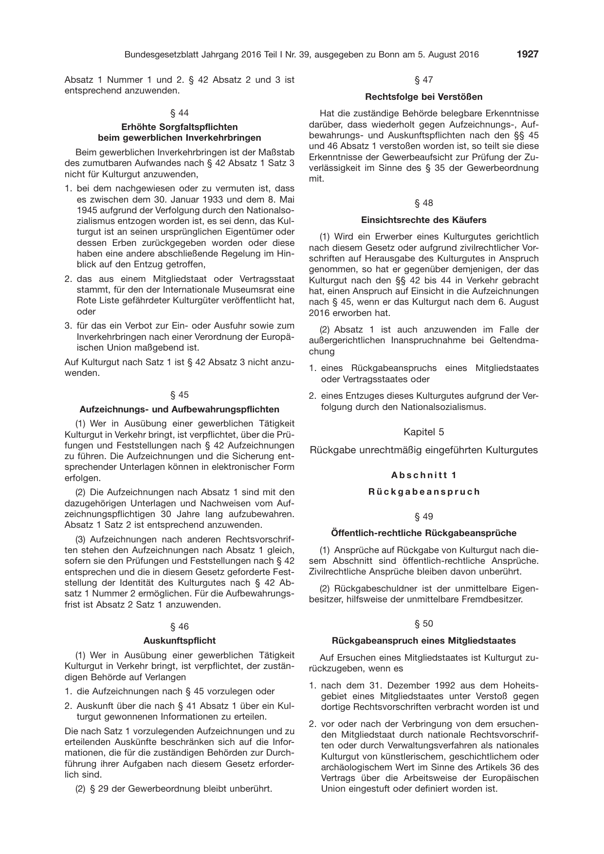 BGBl. 2016, Seite 1927 — Originalseite als Abbildung