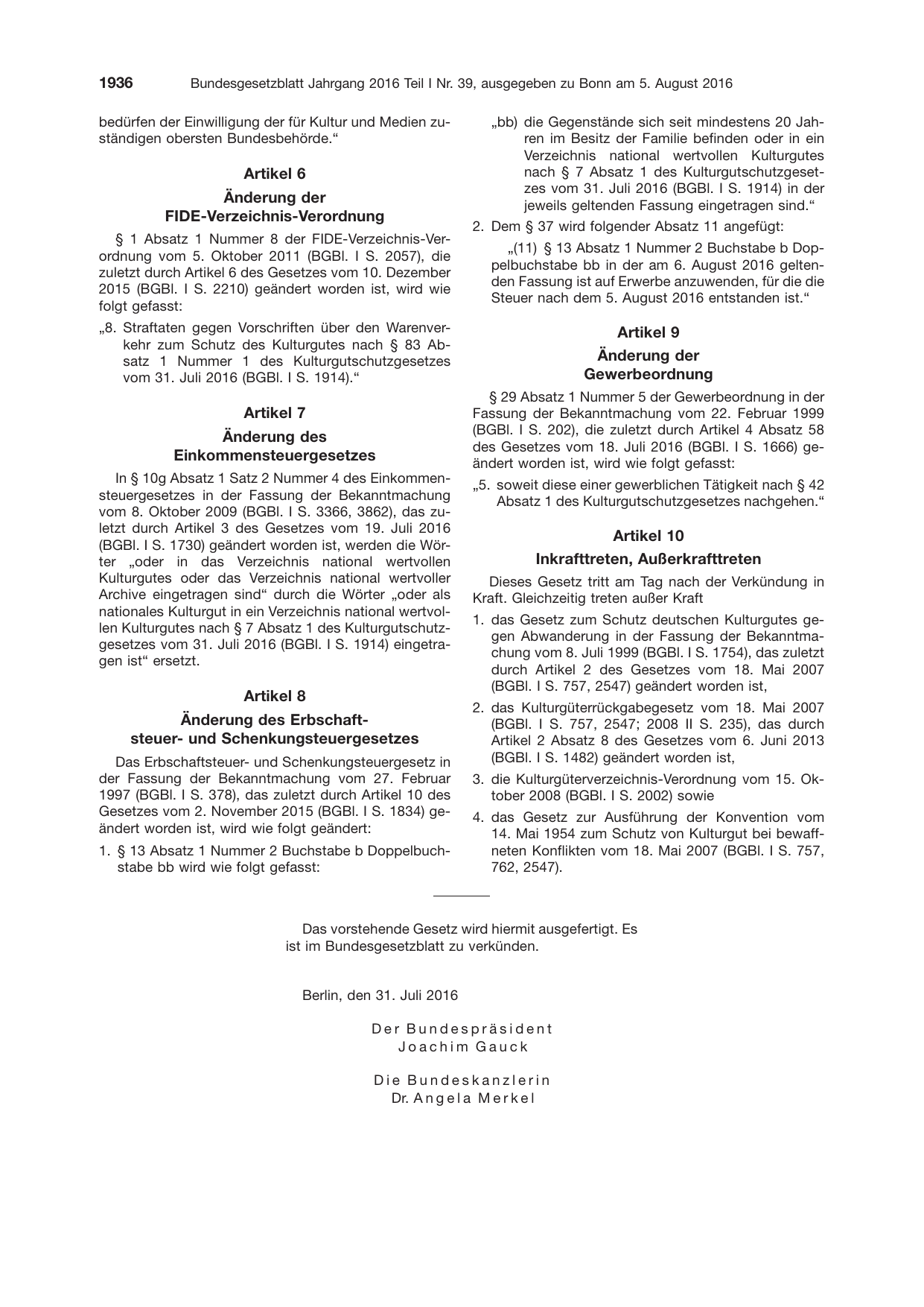 BGBl. 2016, Seite 1936 — Originalseite als Abbildung