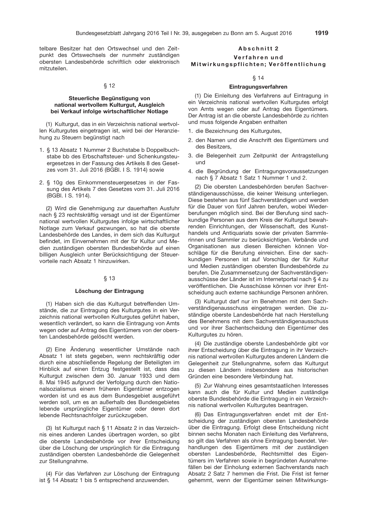 BGBl. 2016, Seite 1919 — Originalseite als Abbildung