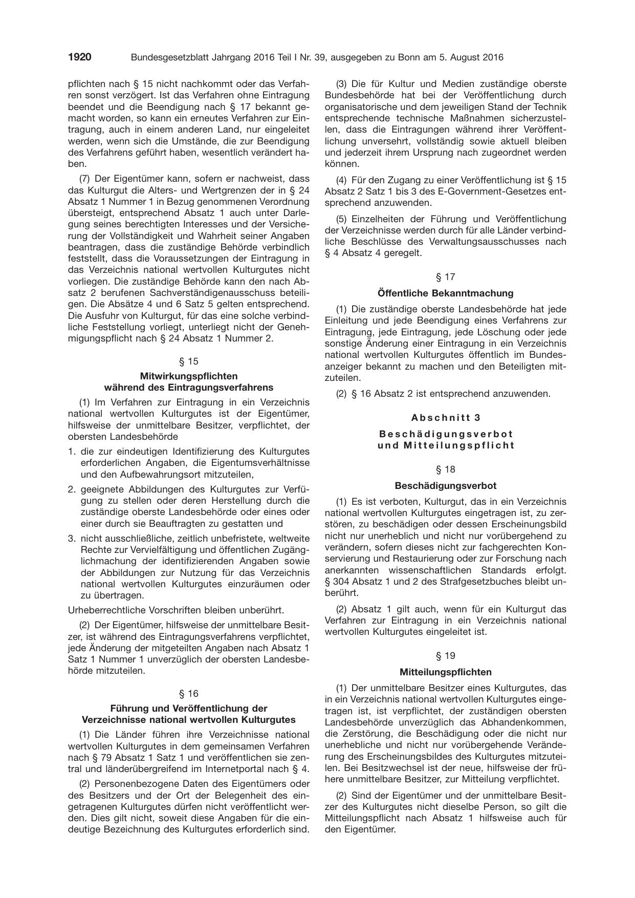 BGBl. 2016, Seite 1920 — Originalseite als Abbildung