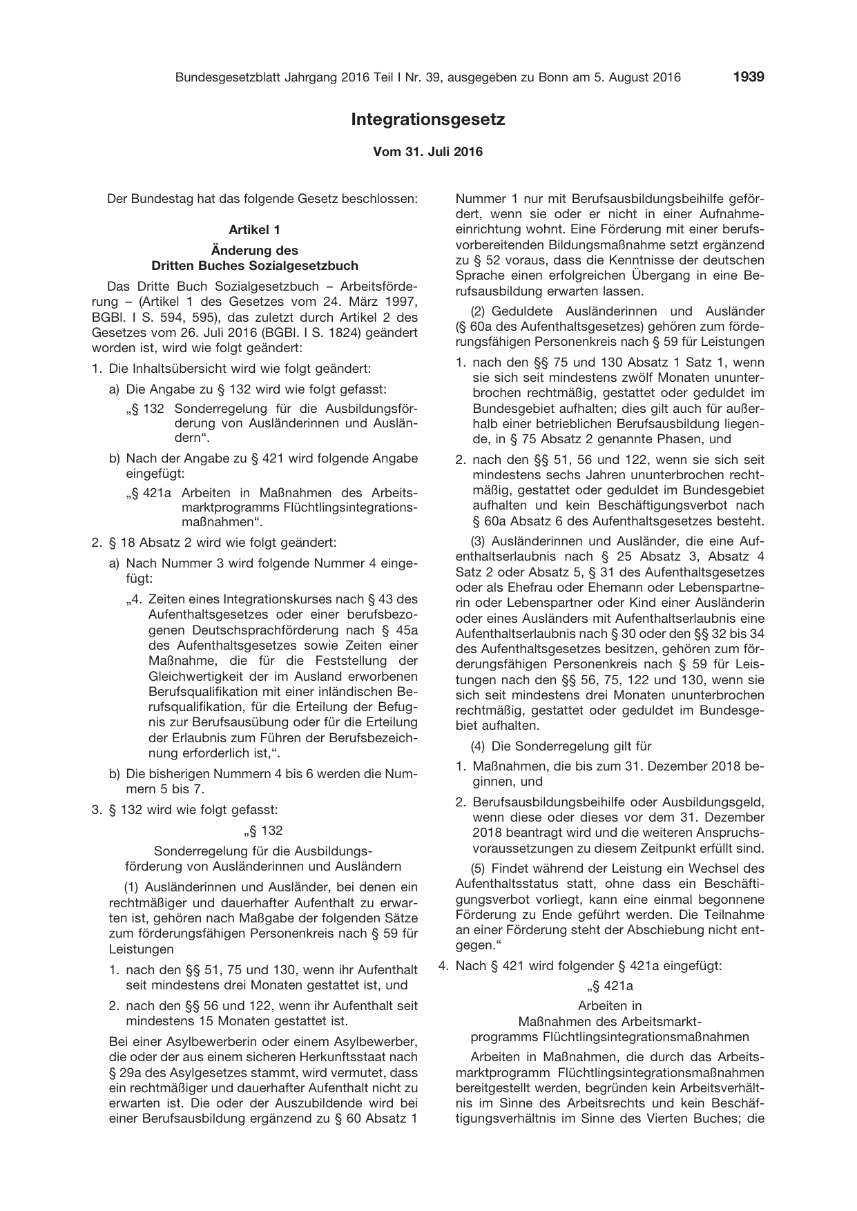 BGBl. 2016, Seite 1939 — Originalseite als Abbildung
