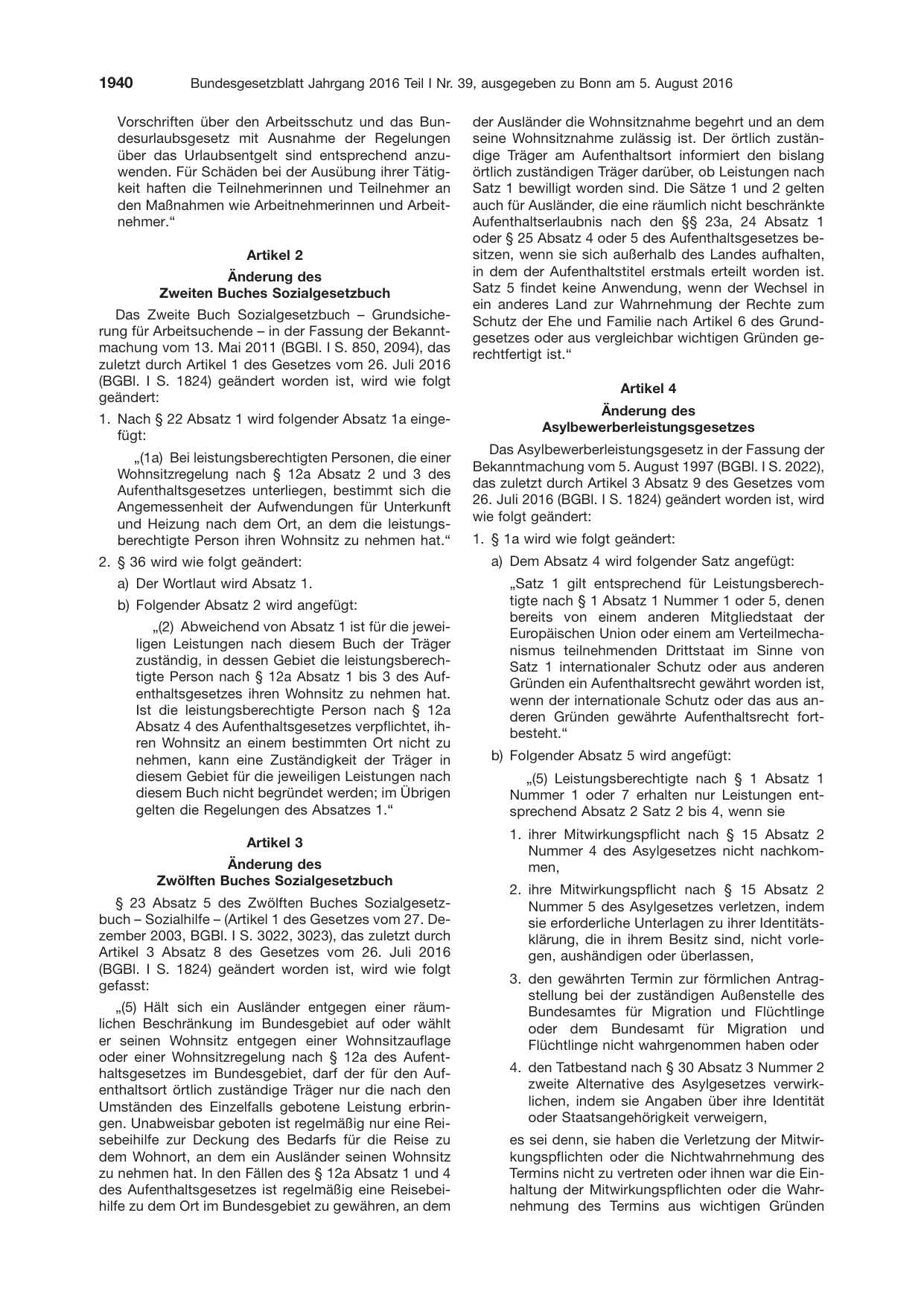BGBl. 2016, Seite 1940 — Originalseite als Abbildung