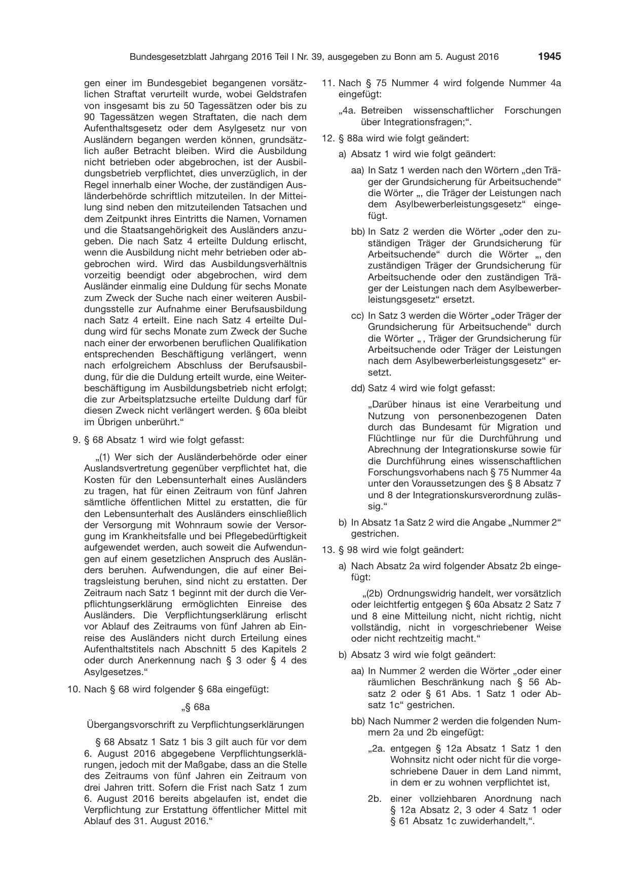 BGBl. 2016, Seite 1945 — Originalseite als Abbildung