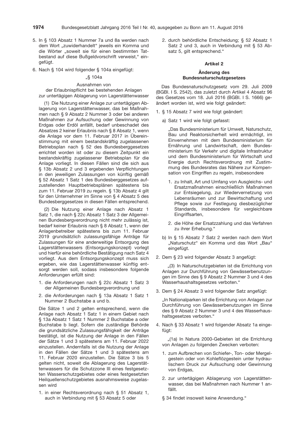 BGBl. 2016, Seite 1974 — Originalseite als Abbildung