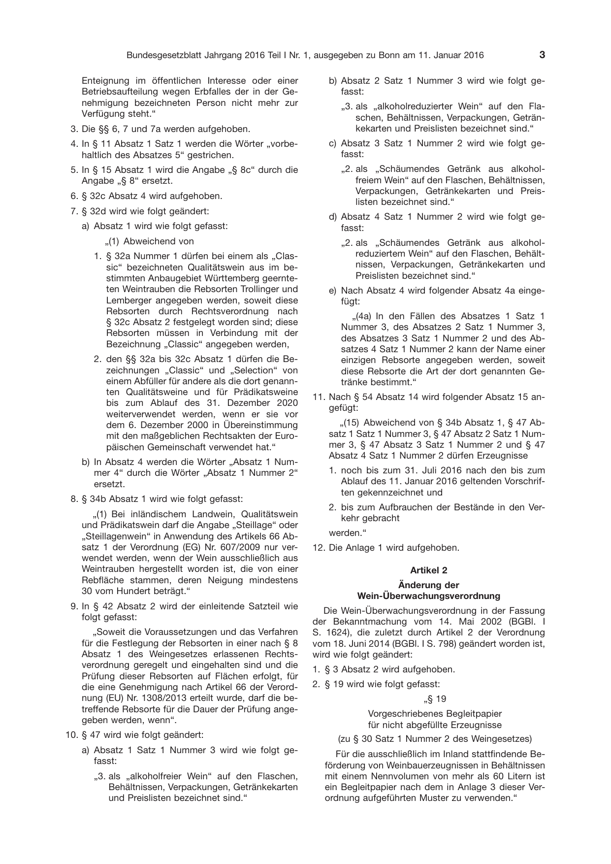 BGBl. 2016, Seite 3 — Originalseite als Abbildung